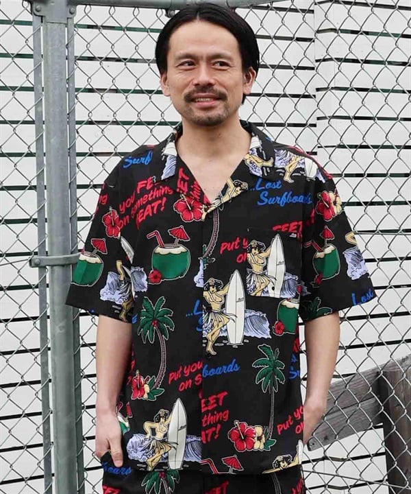 LOST ロスト 半袖 シャツ メンズ 総柄 ストレッチ セットアップ対応 LM6S-2401