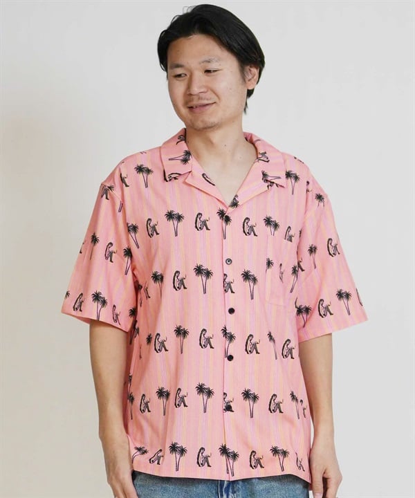LOST ロスト 半袖 シャツ メンズ 総柄 ストレッチ セットアップ対応 LM6S-2401