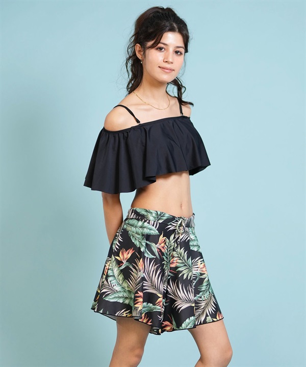 Beach Queen ビーチクイーン 水着 セット ビキニ レディース 3点セット オフショルダー フリル 2WAY 413510 ムラサキスポーツ限定