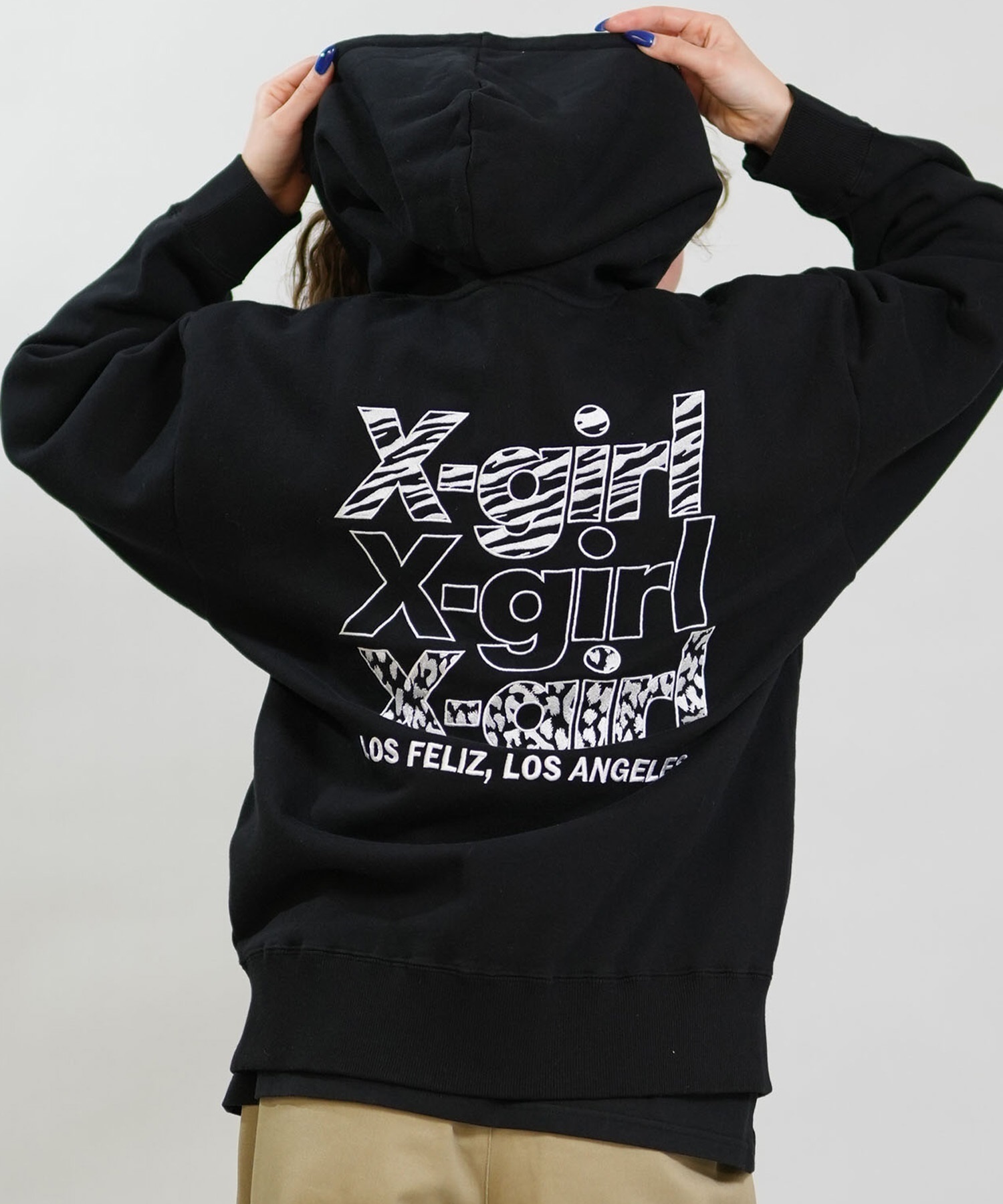 X-GIRL エックスガール ジップアップ パーカー レディース バックロゴ 裏毛 105254012027 ムラサキスポーツ限定(BLACK-S)
