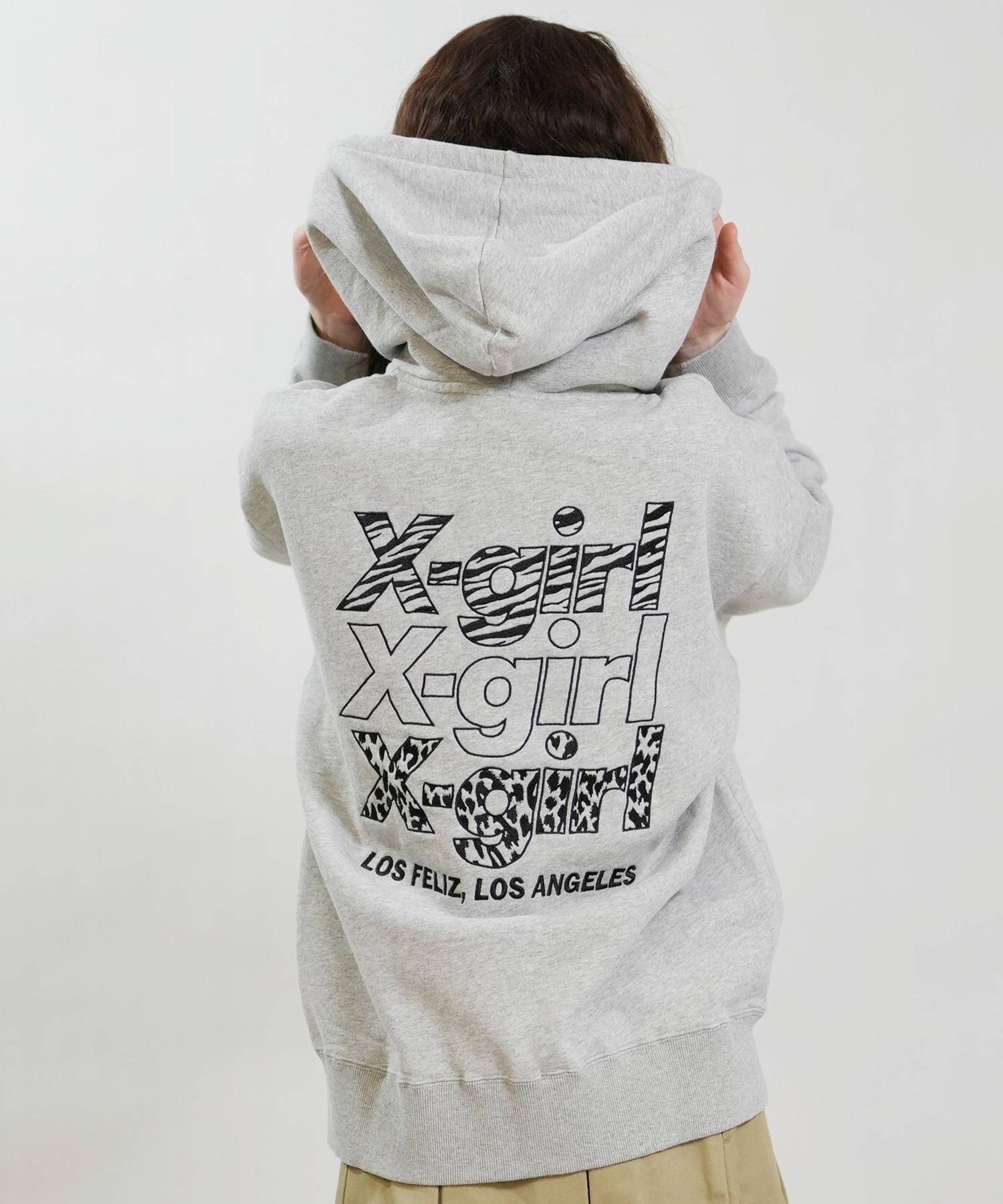 X-GIRL エックスガール ジップアップ パーカー レディース バックロゴ 裏毛 105254012027 ムラサキスポーツ限定(ASH-S)