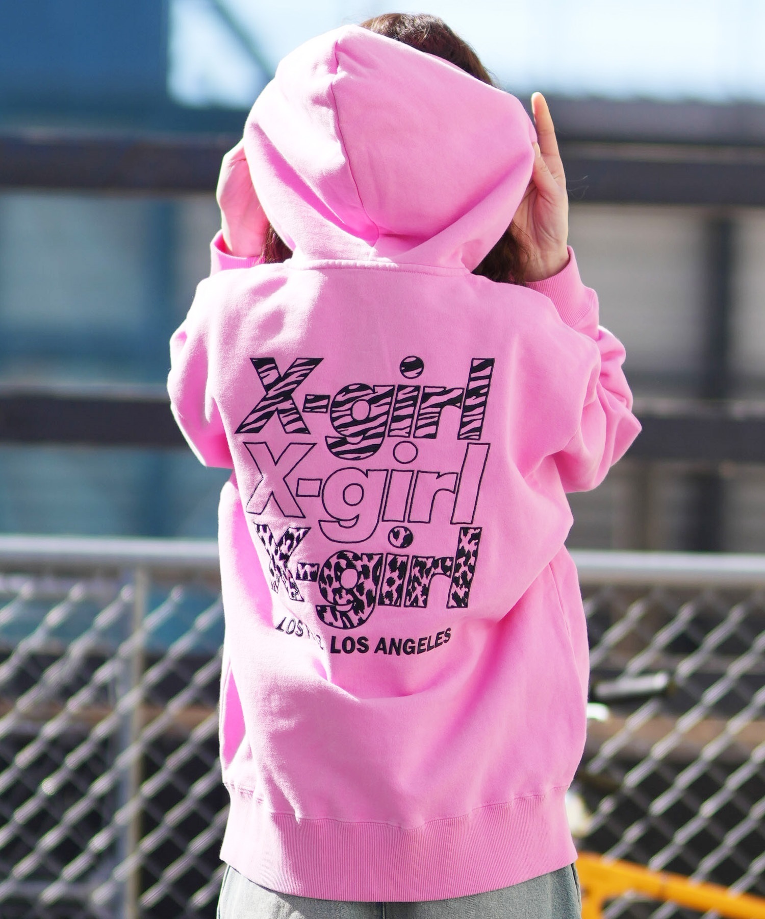 X-GIRL エックスガール ジップアップ パーカー レディース バックロゴ 裏毛 105254012027 ムラサキスポーツ限定(PINK-S)