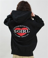X-GIRL エックスガール ジップアップ パーカー レディース オーバーサイズ HEART LG ZIP SWT HD 105254012028(BLACK-S)