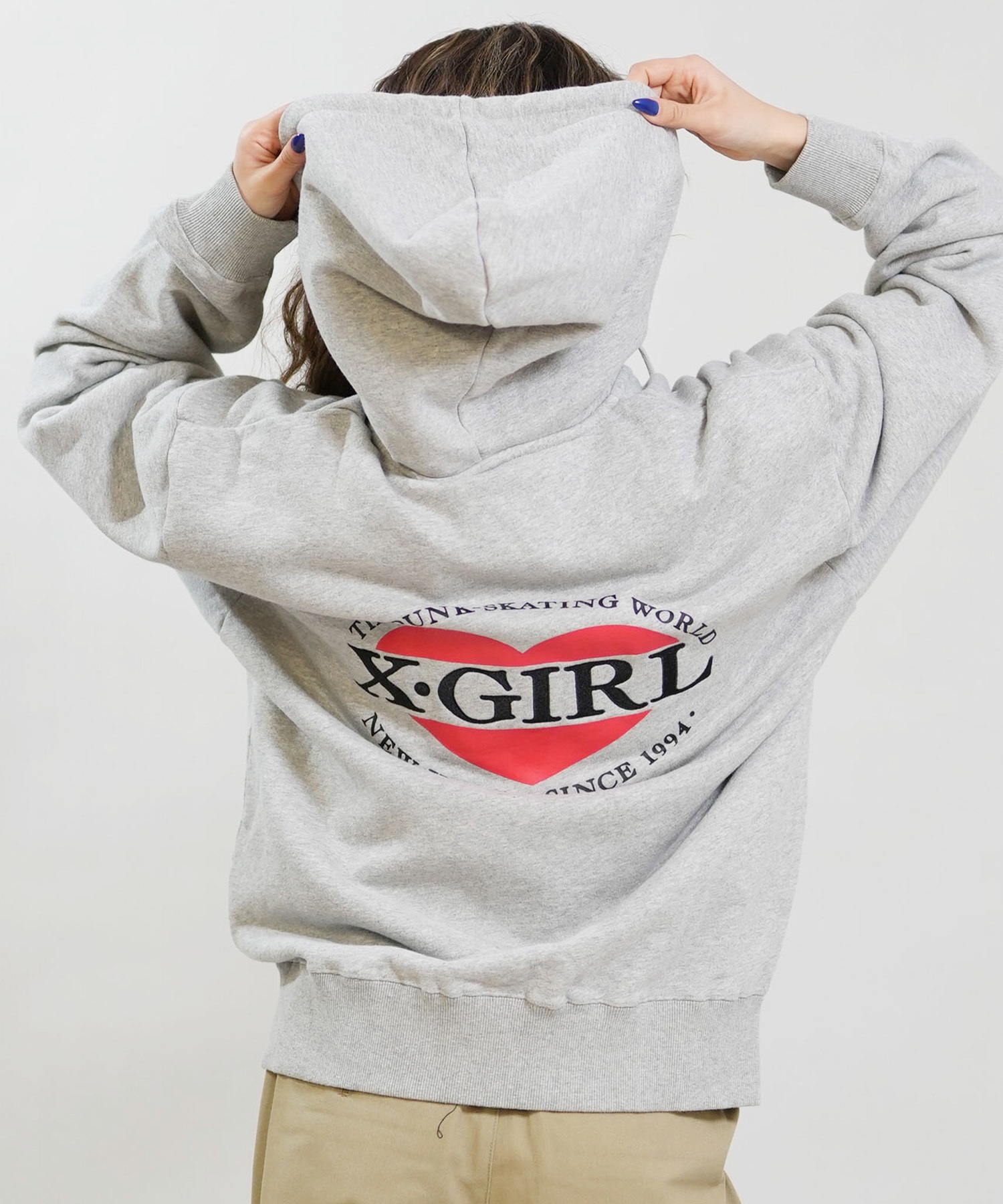 X-GIRL エックスガール ジップアップ パーカー レディース オーバーサイズ HEART LG ZIP SWT HD 105254012028(ASH-S)