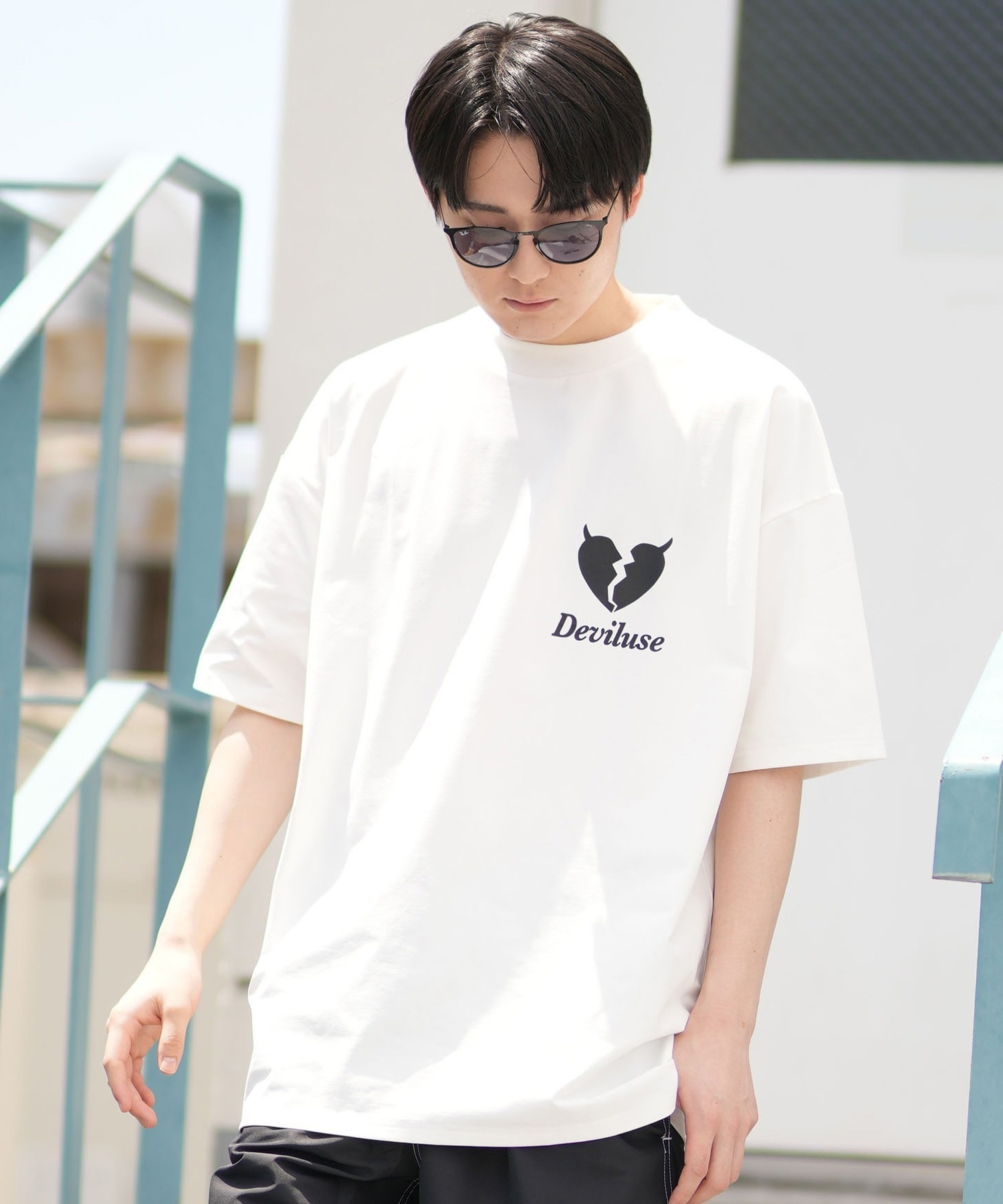 DEVILUSE デビルユース メンズ ラッシュガード 半袖 Tシャツ オーバーサイズ 水陸両用 ムラサキスポーツ限定 243OO1ST303DU(WHT-M)