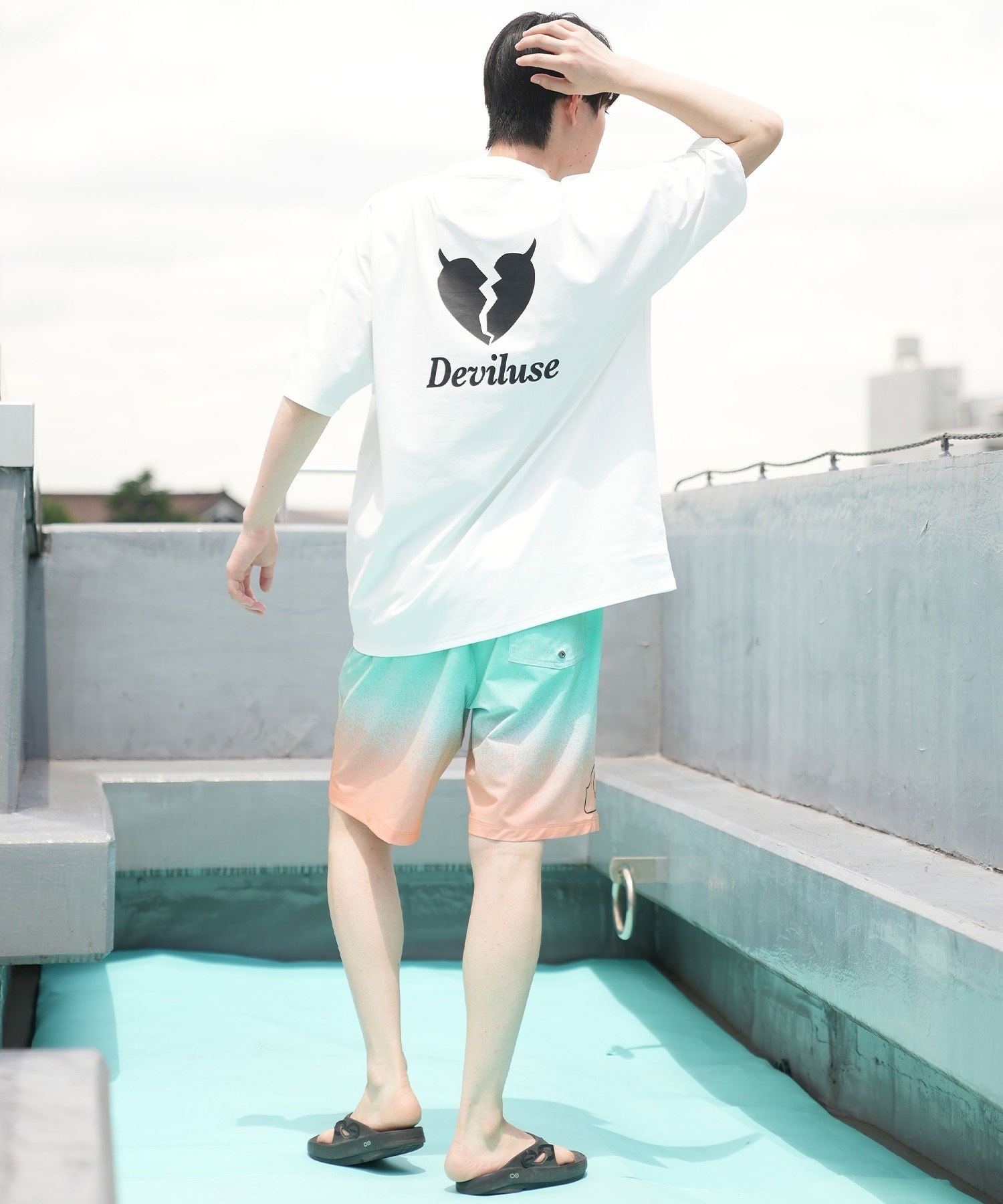 DEVILUSE デビルユース メンズ ラッシュガード 半袖 Tシャツ オーバーサイズ 水陸両用 ムラサキスポーツ限定 243OO1ST303DU(WHT-M)