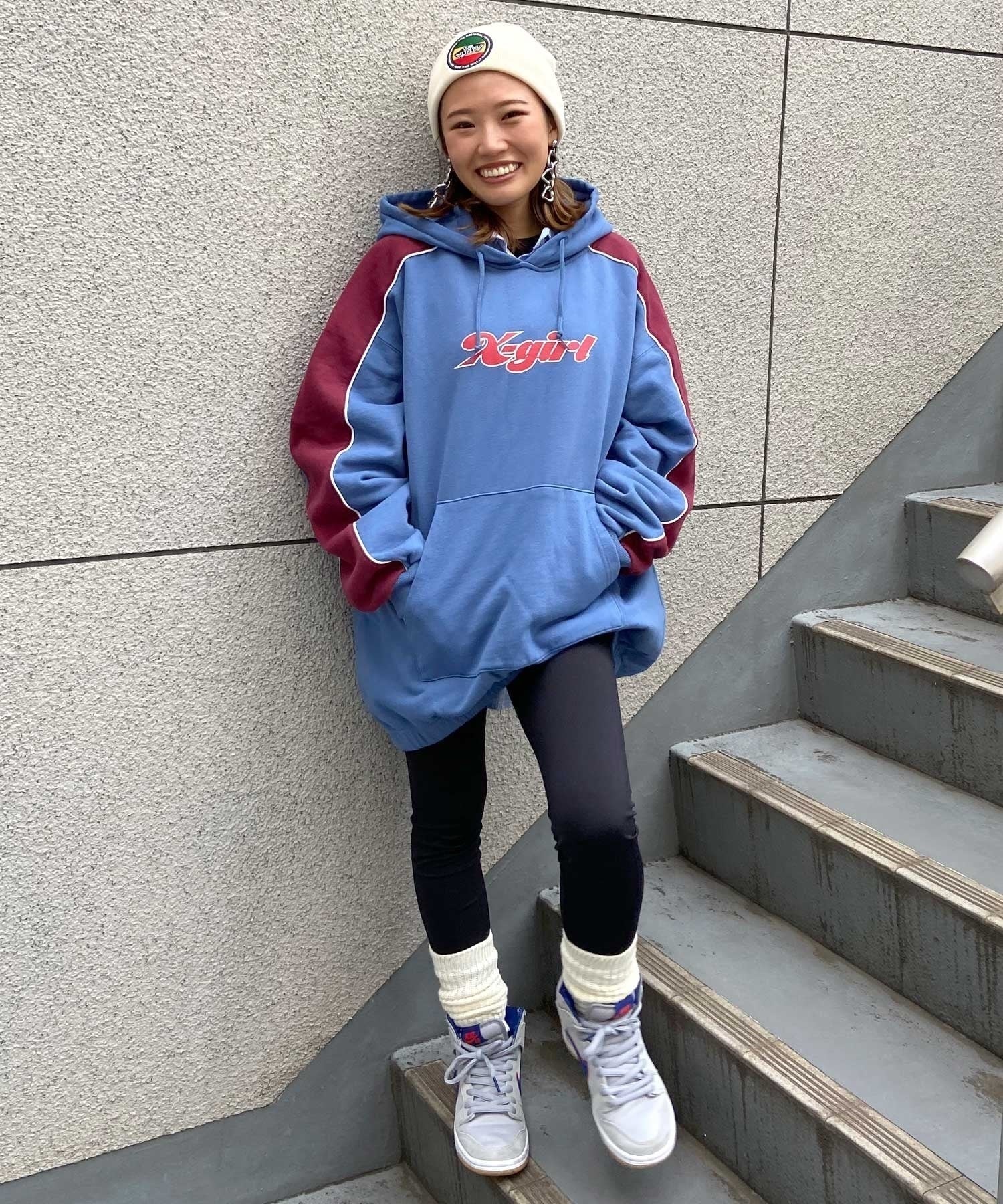 X-GIRL/エックスガール  CONTRAST COLOR SWEAT HOODIE レディース プルオーバー パーカー 105233012022(WHITE-M)