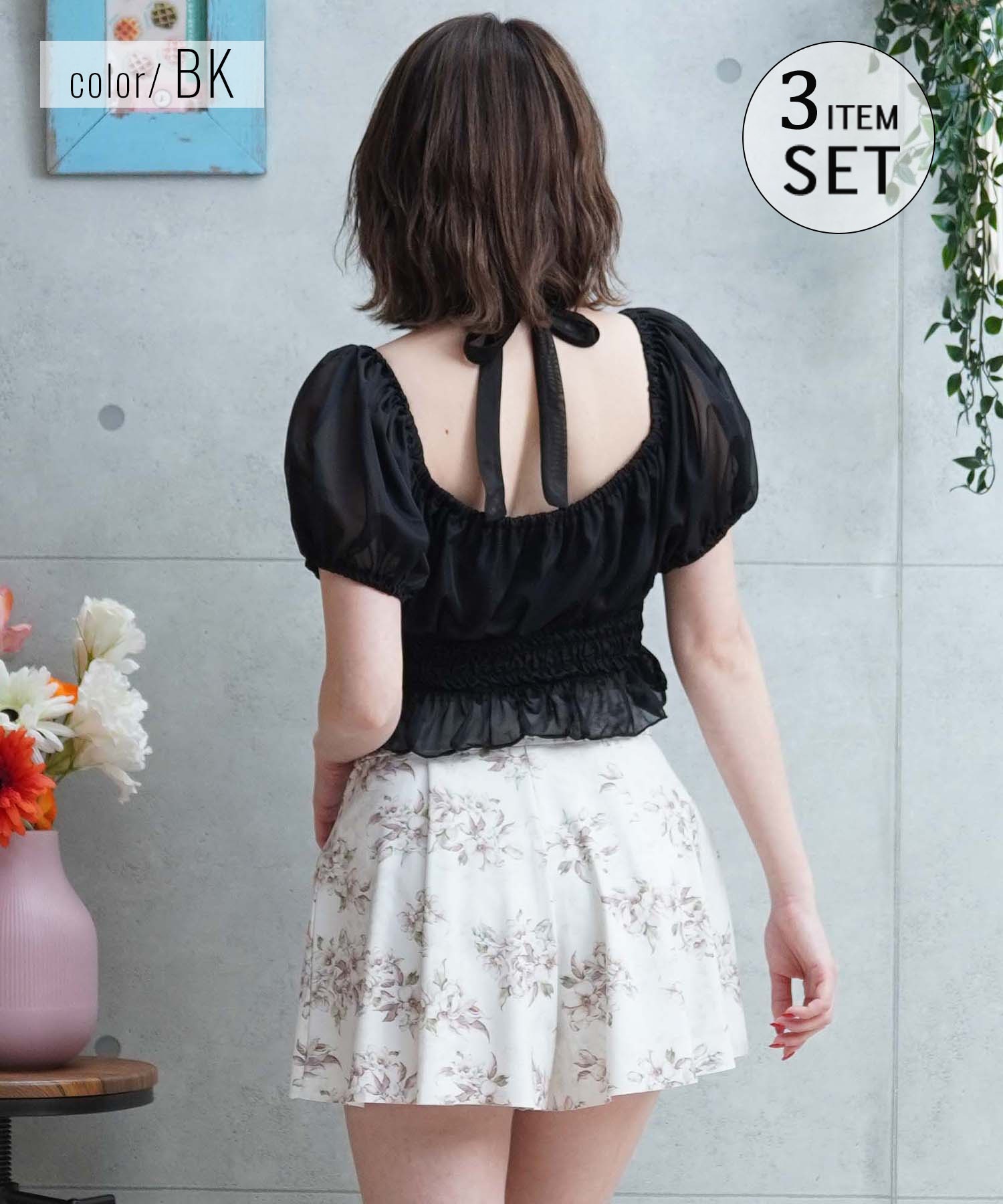 LAETITIA レリッタ 水着 レディース  オフショルダー パフスリーブ ショートパンツ 3点セット 441501(WT-9)