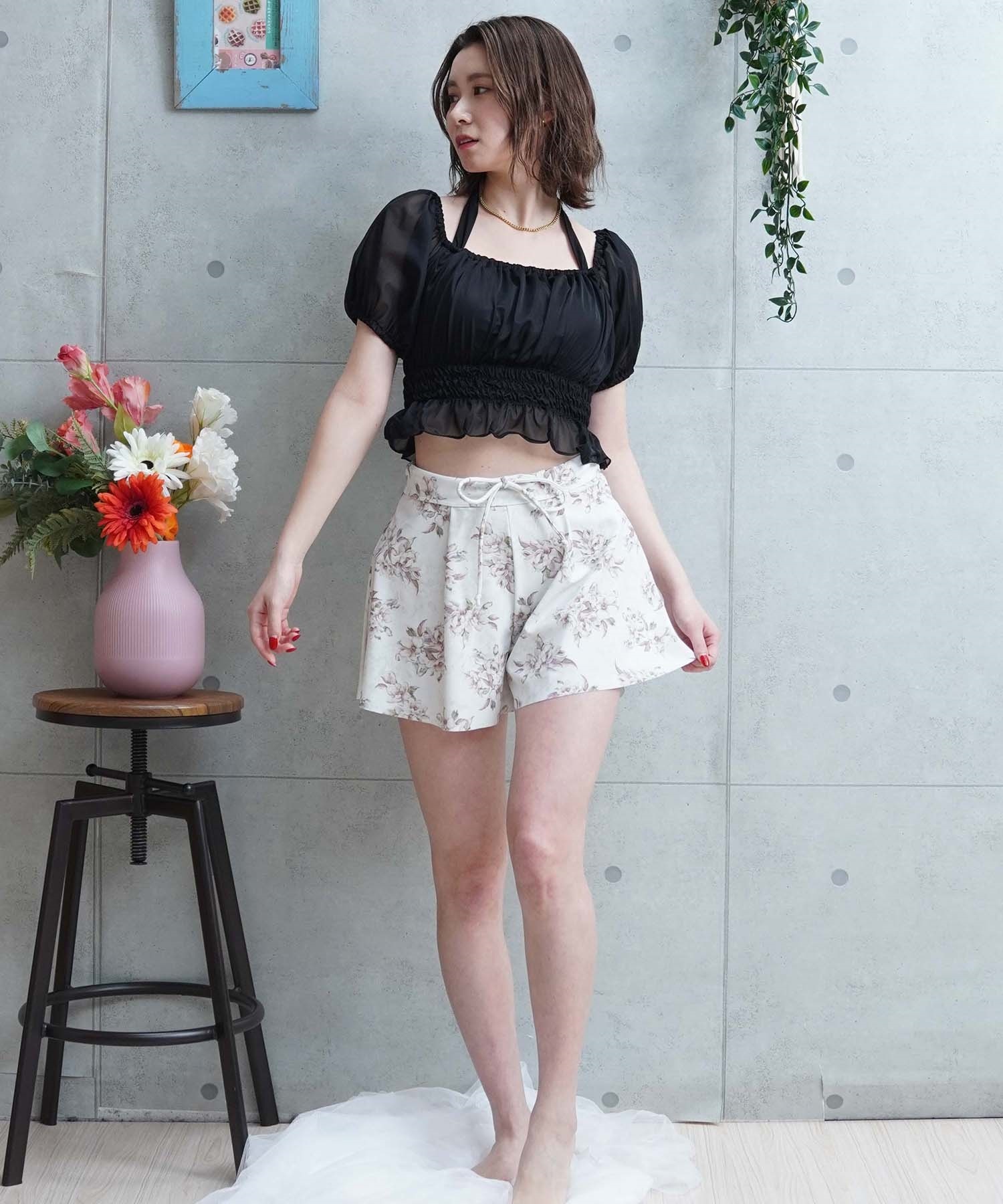 LAETITIA レリッタ 水着 レディース  オフショルダー パフスリーブ ショートパンツ 3点セット 441501(WT-9)