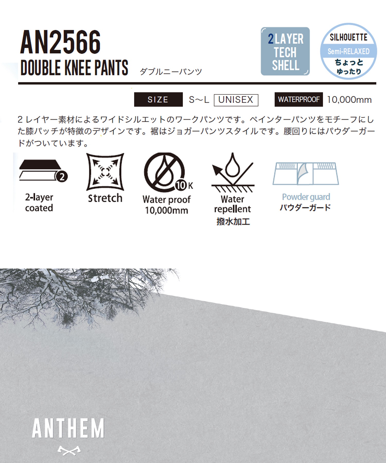 ANTHEM アンセム DOUBLE KNEE スノーボード ウェア パンツ ユニセックス 25-26モデル LL C14【2526】(BLACK-S)