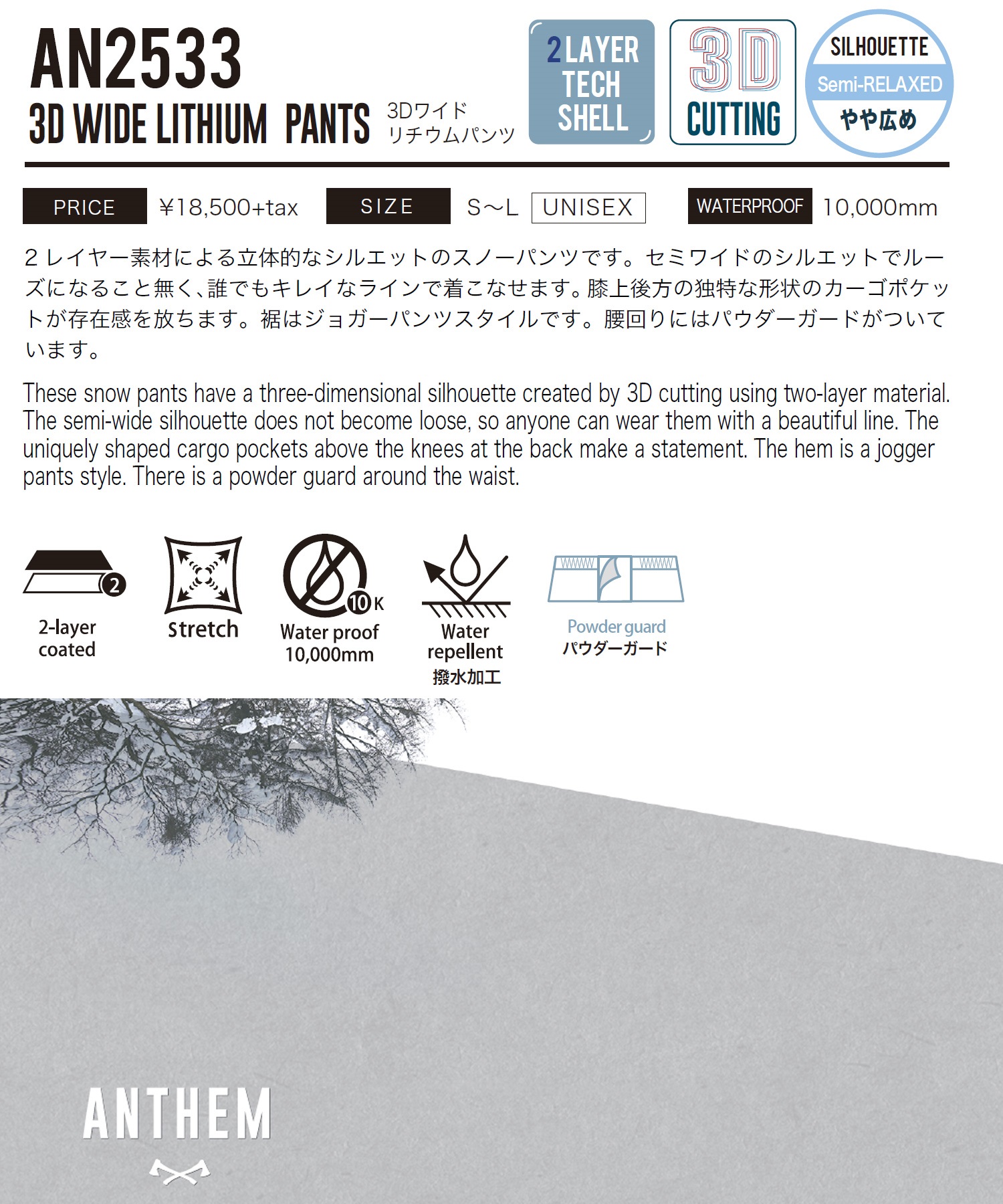 ANTHEM アンセム 3D WIDE LITHIUM スノーボード ウェア パンツ ユニセックス 25-26モデル LL C14【2526】(OFWHT-S)
