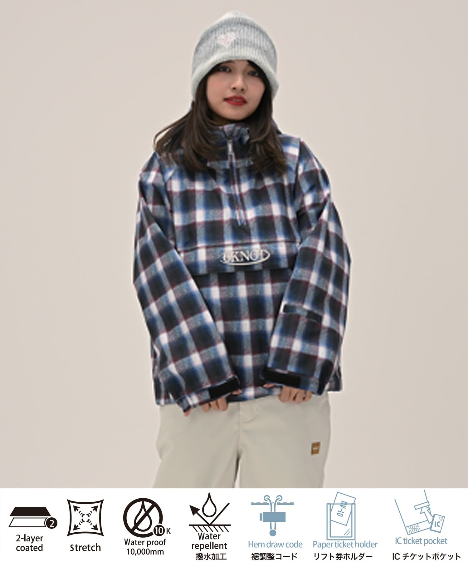 6KNOT シックスノット CHECK スノーボード ウェア ジャケット レディース ムラサキスポーツ 25-26モデル LL C28【2526】(BLACK-S)