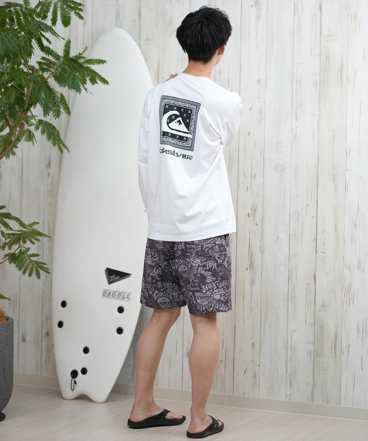 QUIKSILVER クイックシルバー ラッシュガード メンズ 長袖 Tシャツ ロンT バックプリント 水陸両用 UVカット QLY251628M ムラサキスポーツ限定(WHT1-M)