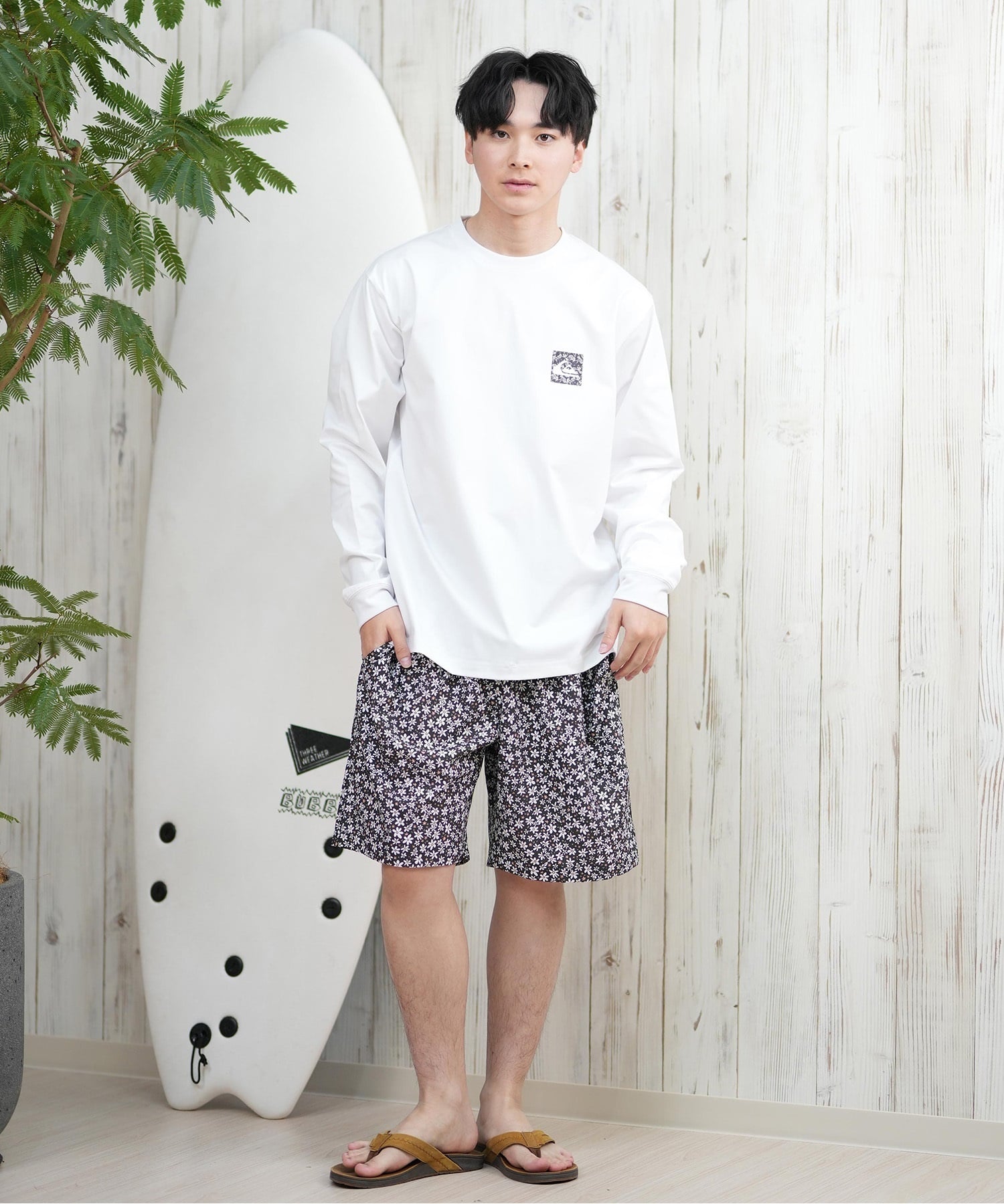 QUIKSILVER クイックシルバー ラッシュガード メンズ 長袖 Tシャツ ロンT バックプリント 水陸両用 UVカット QLY251628M ムラサキスポーツ限定(WHT1-M)