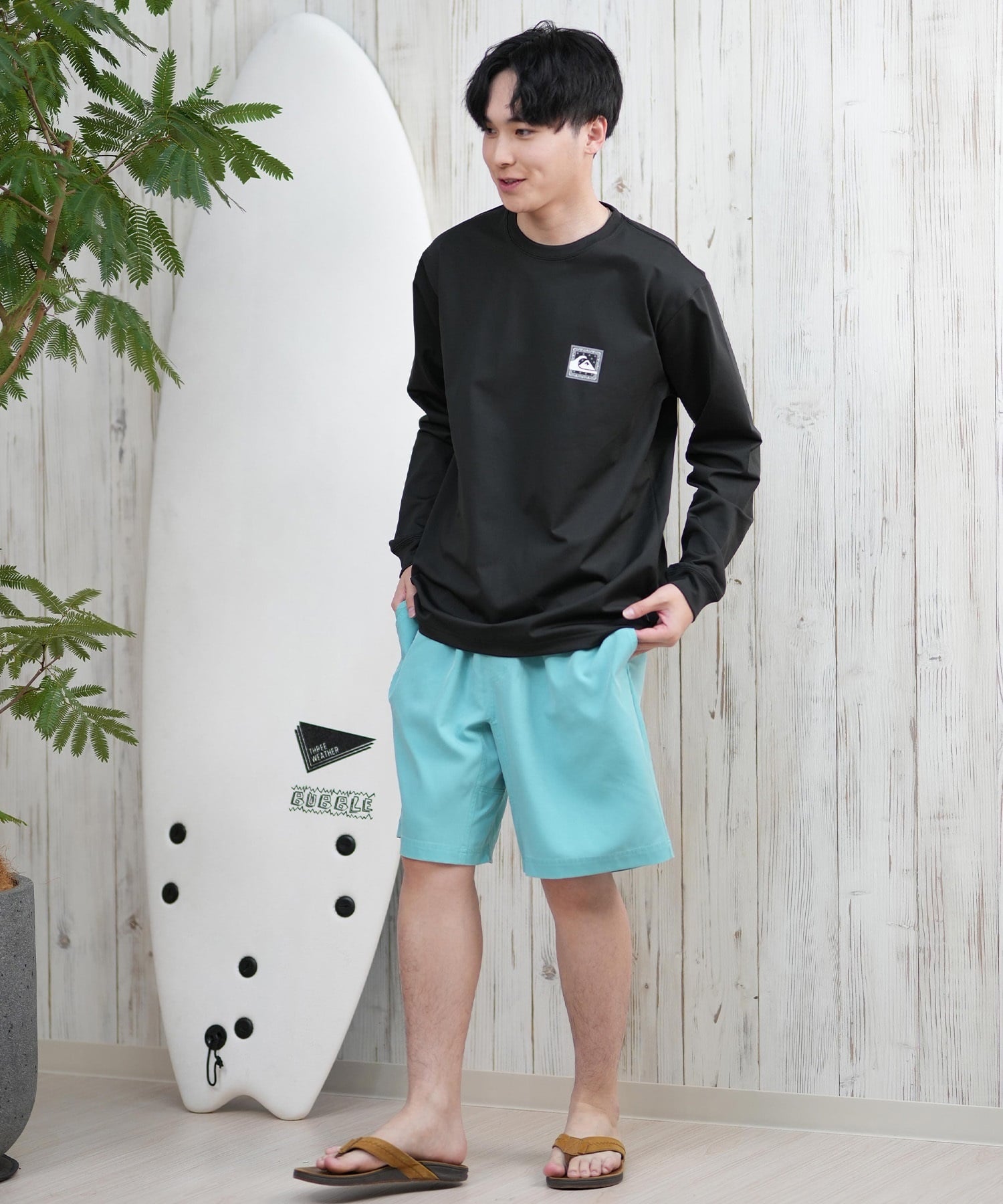 QUIKSILVER クイックシルバー ラッシュガード メンズ 長袖 Tシャツ ロンT バックプリント 水陸両用 UVカット QLY251628M ムラサキスポーツ限定(WHT1-M)