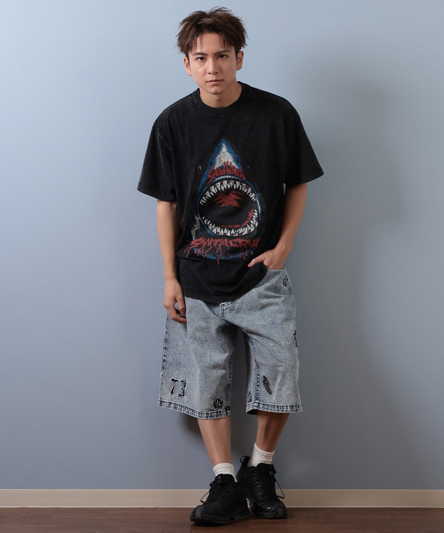 SANTACRUZ サンタクルーズ 半袖 Tシャツ メンズ フロントプリント バックプリント 502253411 ムラサキスポーツ限定(BLHND-M)