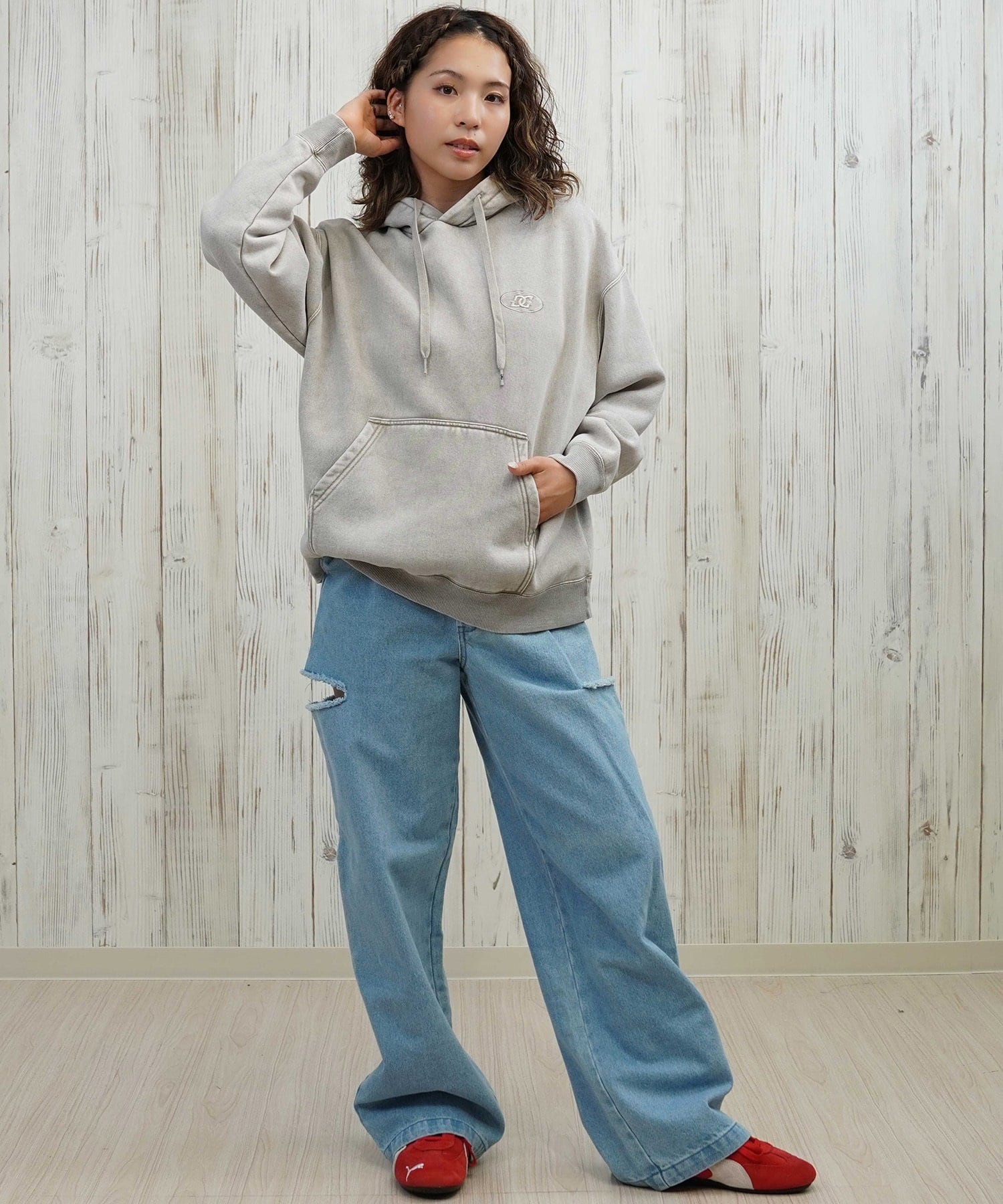 DC ディーシー プルオーバー パーカー レディース クロップド丈 ショート丈 裏起毛 LPO254308(BES-M)