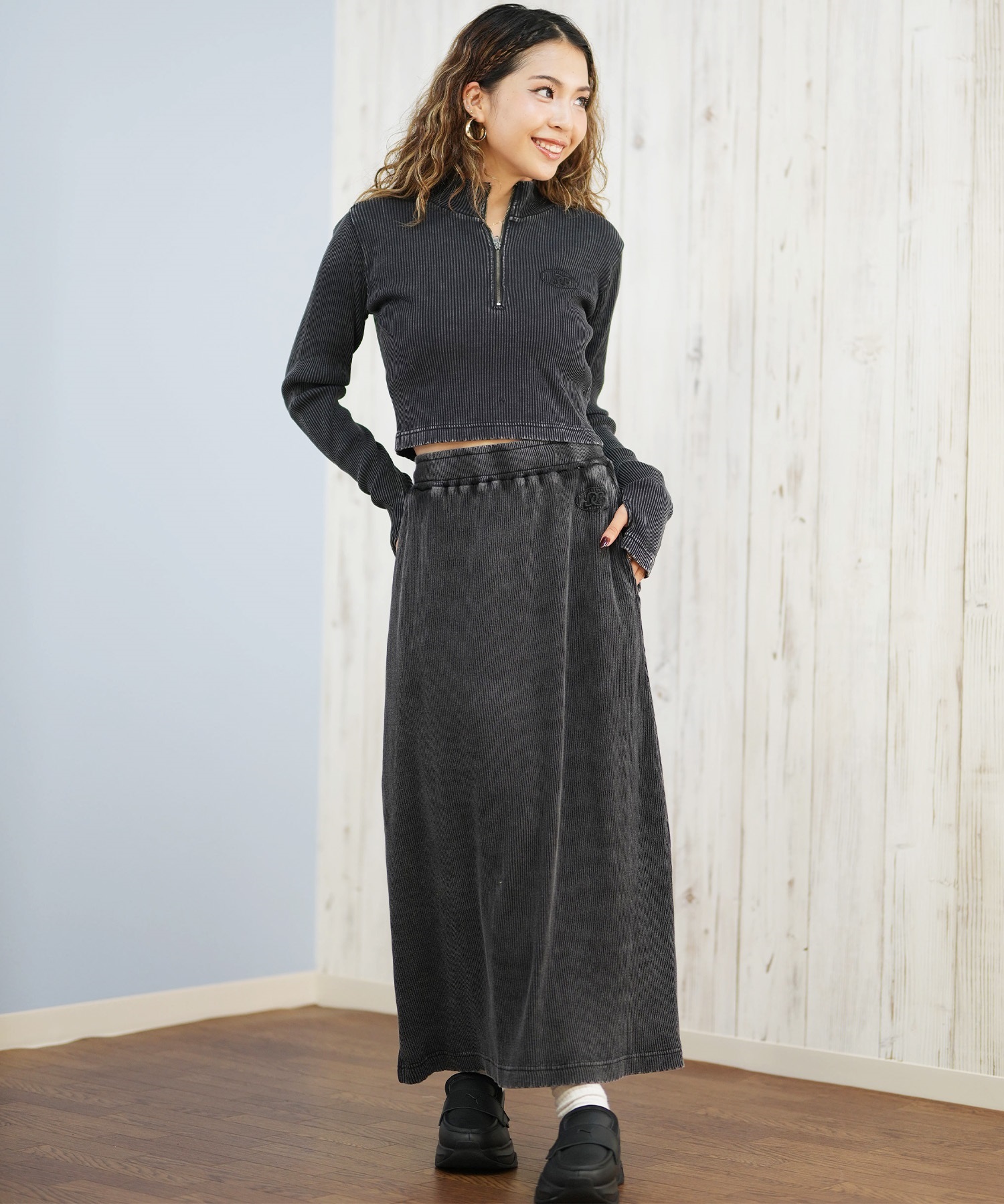 DC ディーシー スカート レディース ロングスカート リブ スリット LSK254318M ムラサキスポーツ限定(BKS-M)