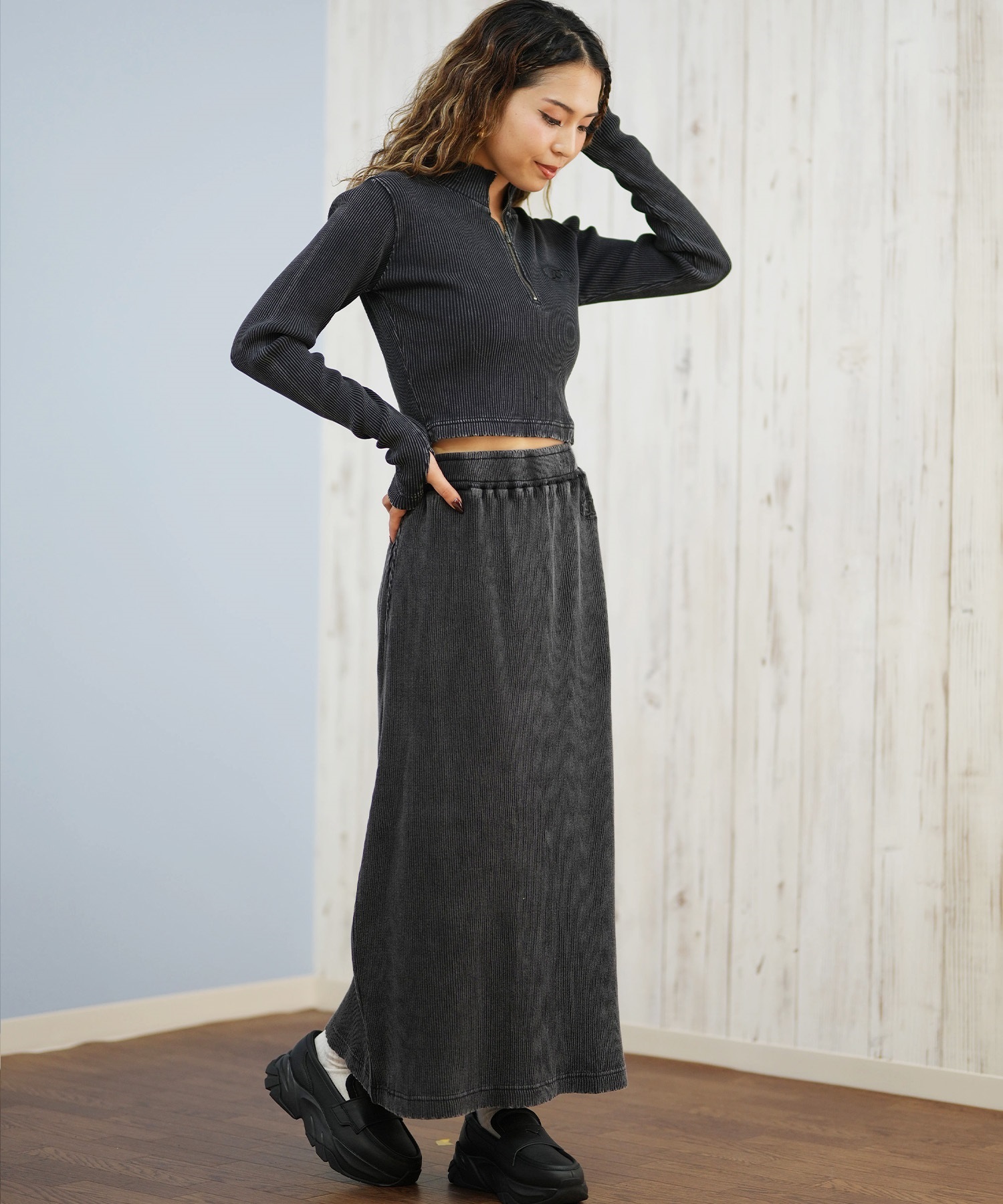 DC ディーシー スカート レディース ロングスカート リブ スリット LSK254318M ムラサキスポーツ限定(BKS-M)