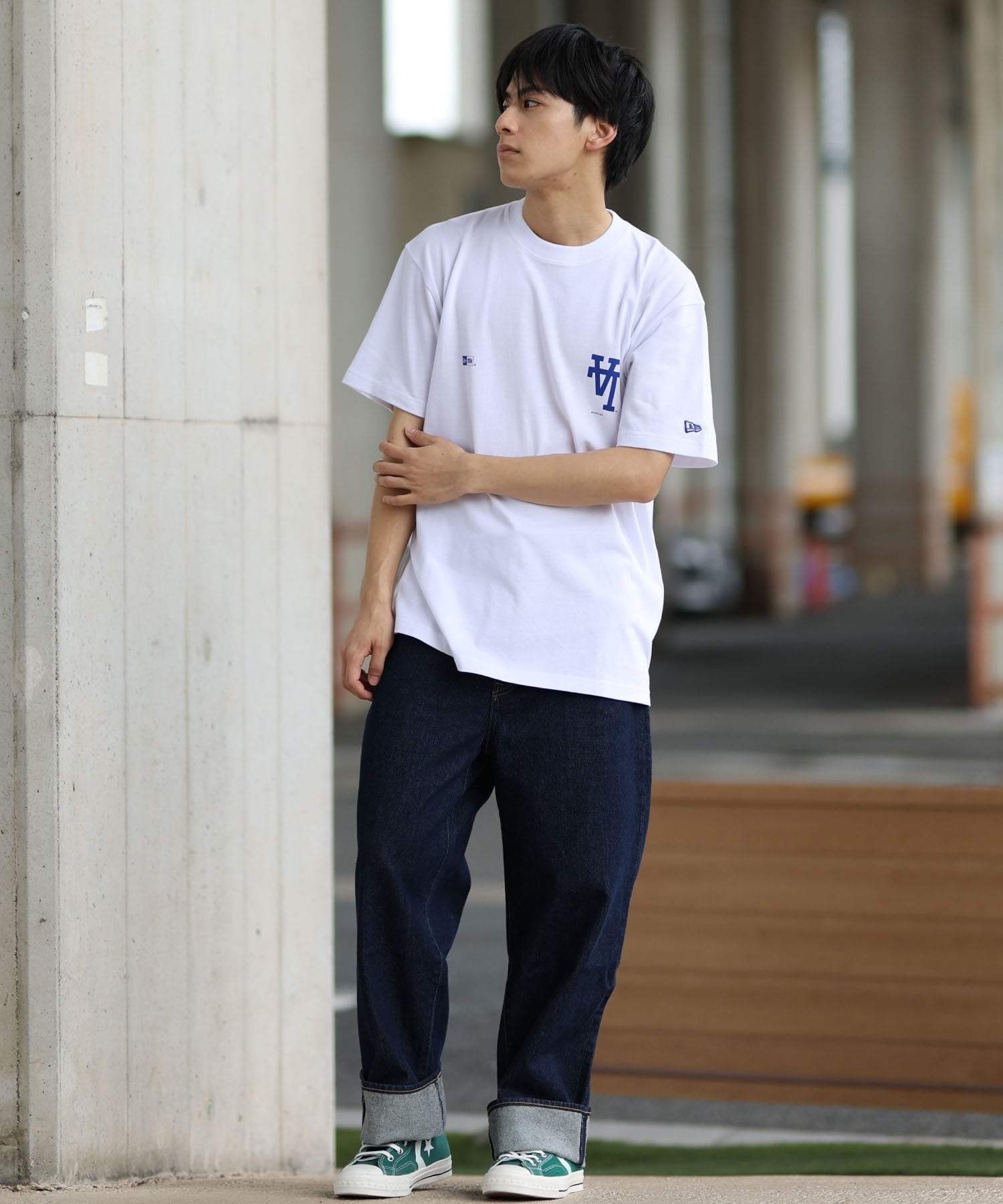 NEW ERA ニューエラ 半袖 Tシャツ メンズ バックプリント ロサンゼルス・ドジャース 14410095(WT-M)