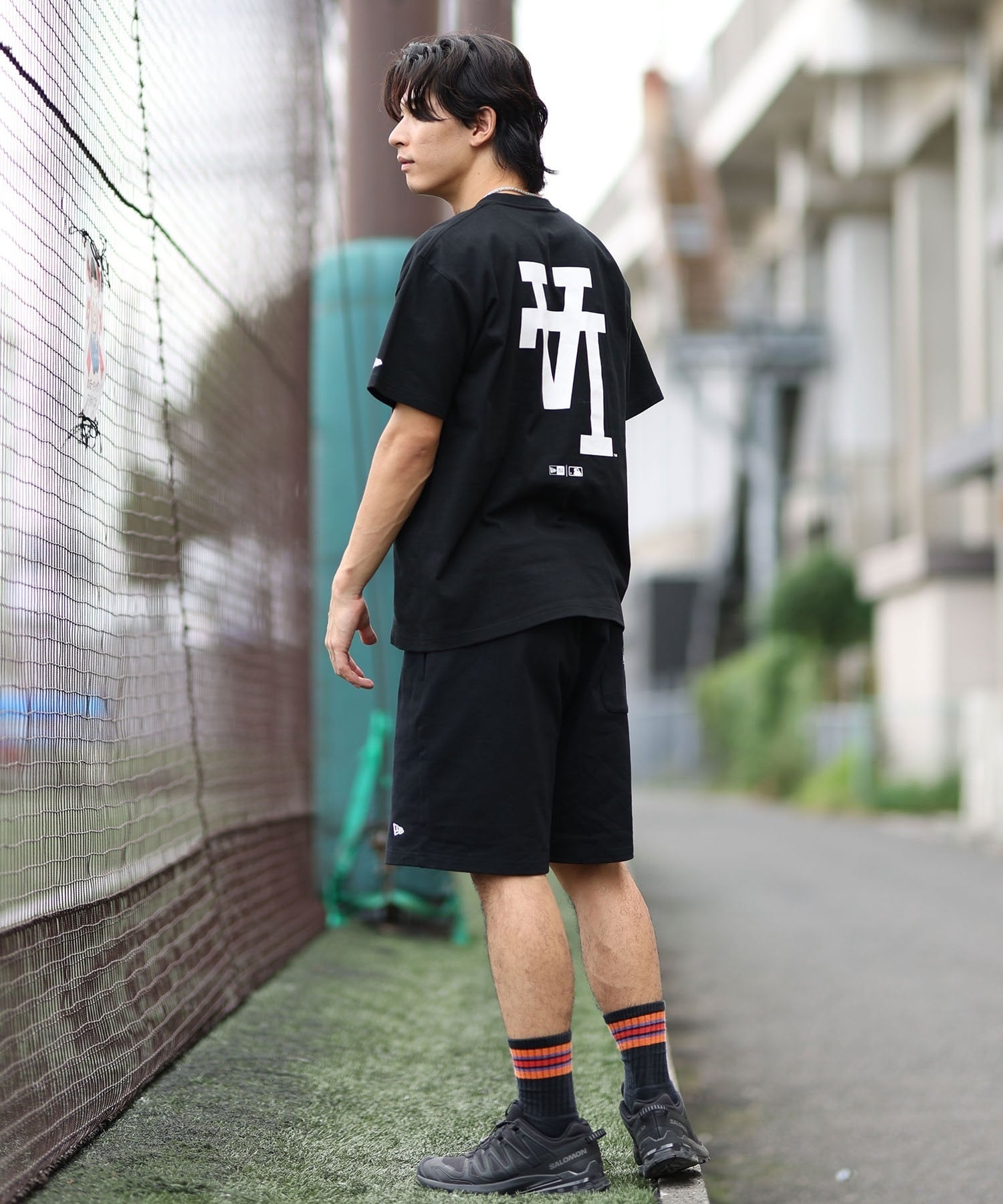 NEW ERA ニューエラ 半袖 Tシャツ メンズ バックプリント ロサンゼルス・ドジャース 14410096(BK-M)