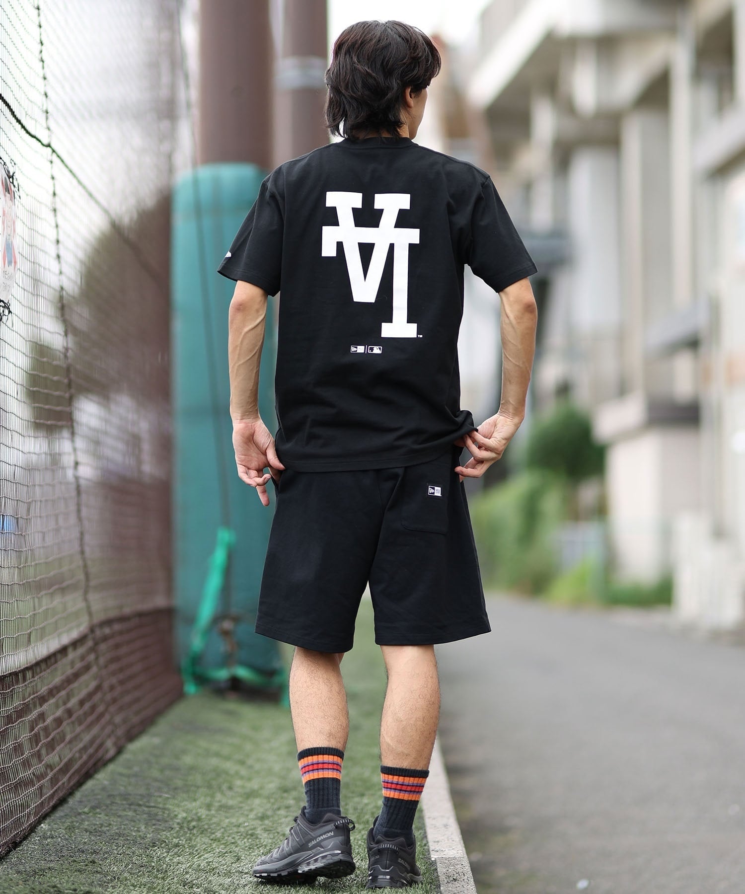 NEW ERA ニューエラ 半袖 Tシャツ メンズ バックプリント ロサンゼルス・ドジャース 14410096(BK-M)