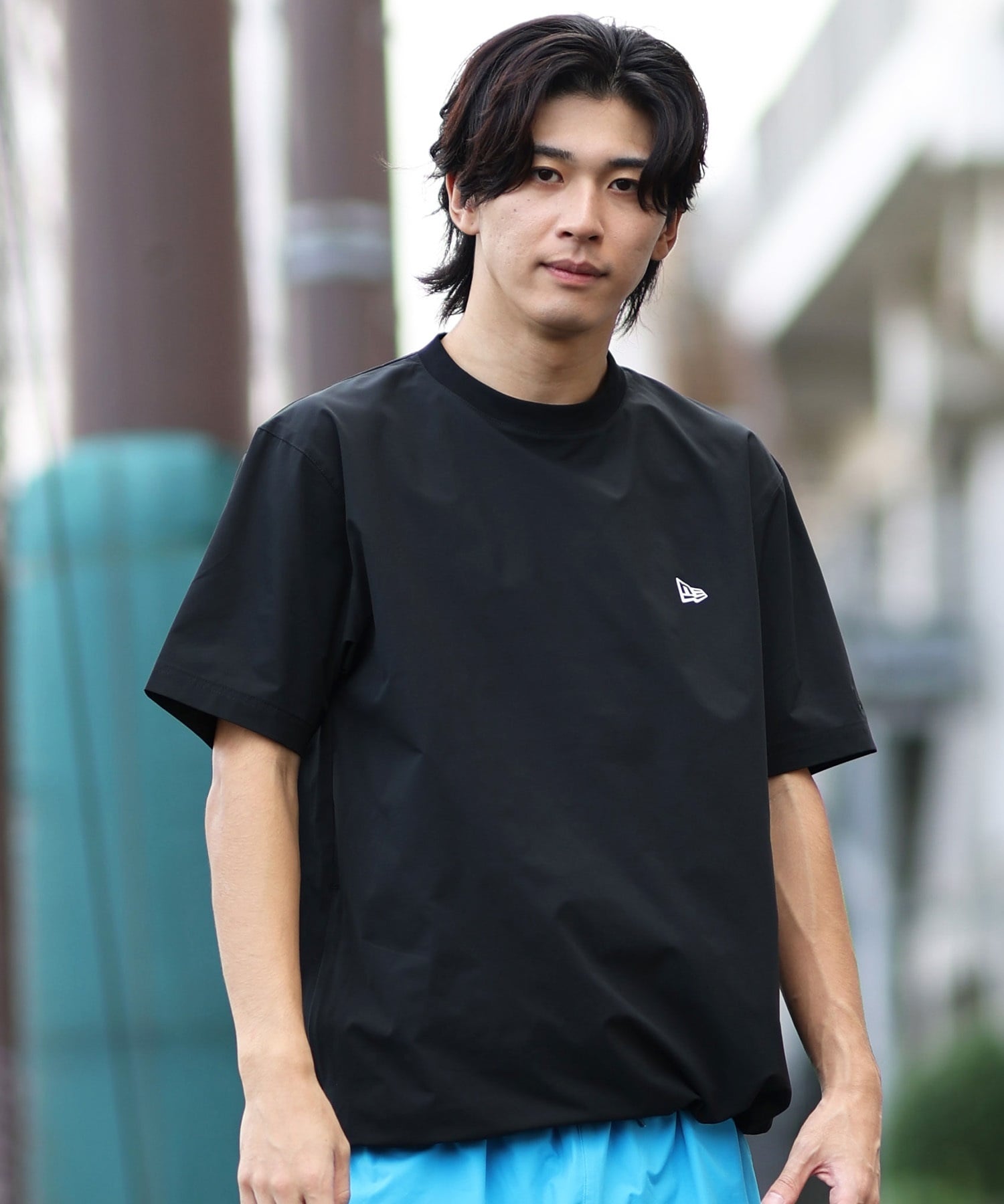 NEW ERA ニューエラ ラッシュガード メンズ 半袖 Tシャツ バックプリント 水陸両用 ユーティリティ UVカット 吸汗速乾 セットアップ対応 14391950(BK-M)