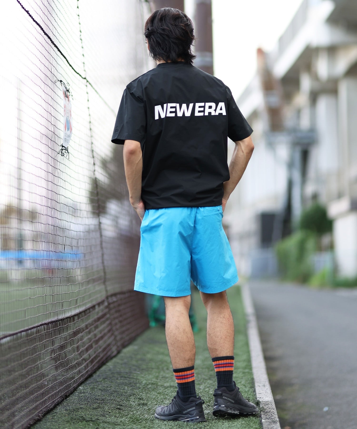 NEW ERA ニューエラ ラッシュガード メンズ 半袖 Tシャツ バックプリント 水陸両用 ユーティリティ UVカット 吸汗速乾 セットアップ対応 14391950(BK-M)