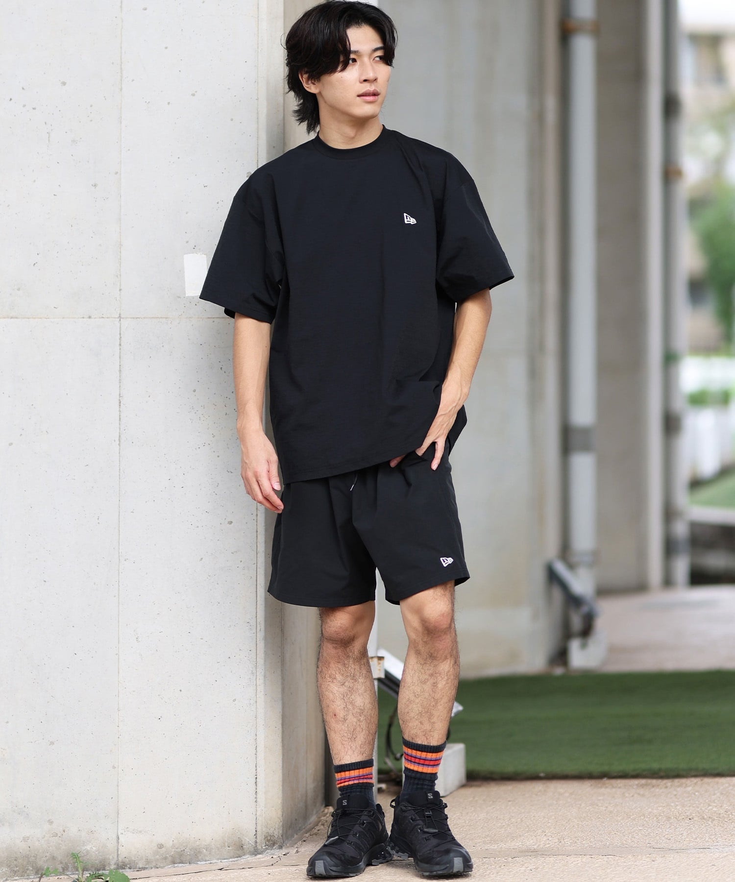 NEW ERA ニューエラ ラッシュガード メンズ 半袖 Tシャツ バックプリント 水陸両用 ユーティリティ UVカット 14391955(BK-M)