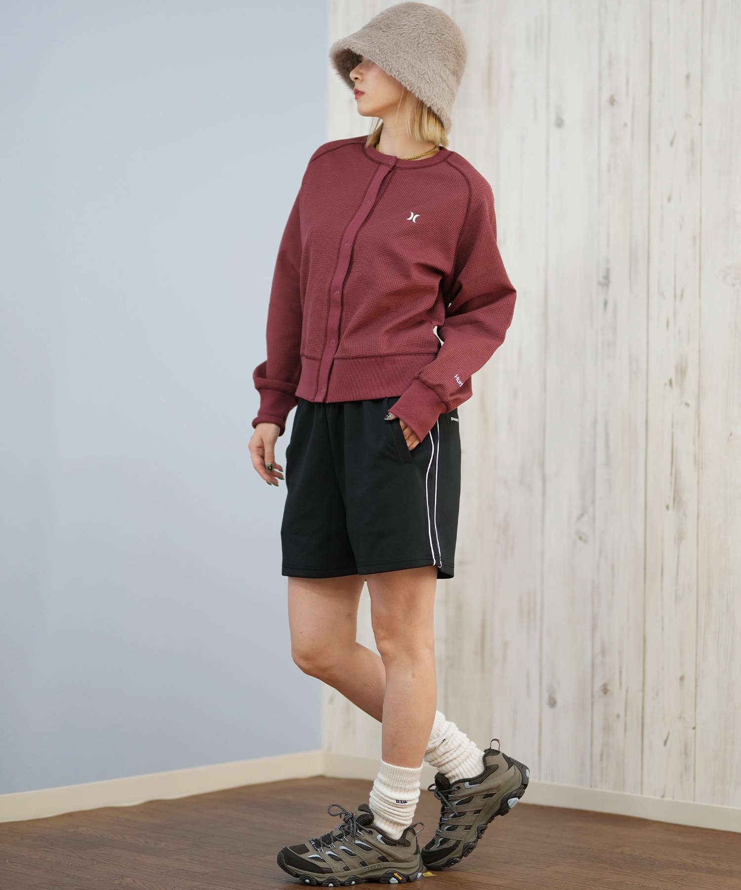 Hurley ハーレー カーディガン レディース シンプル ロゴ THERMAL CARDIGAN WCLS252047(BLK-M)