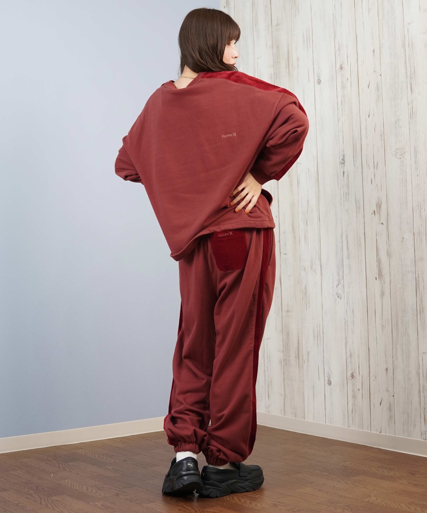 Hurley ハーレー ロングパンツ レディース スウェット ライン ウエストゴム 異素材ミックス セットアップ対応 TERRY CDR SWITCHING PANTS WCFB252024(OWHT-M)