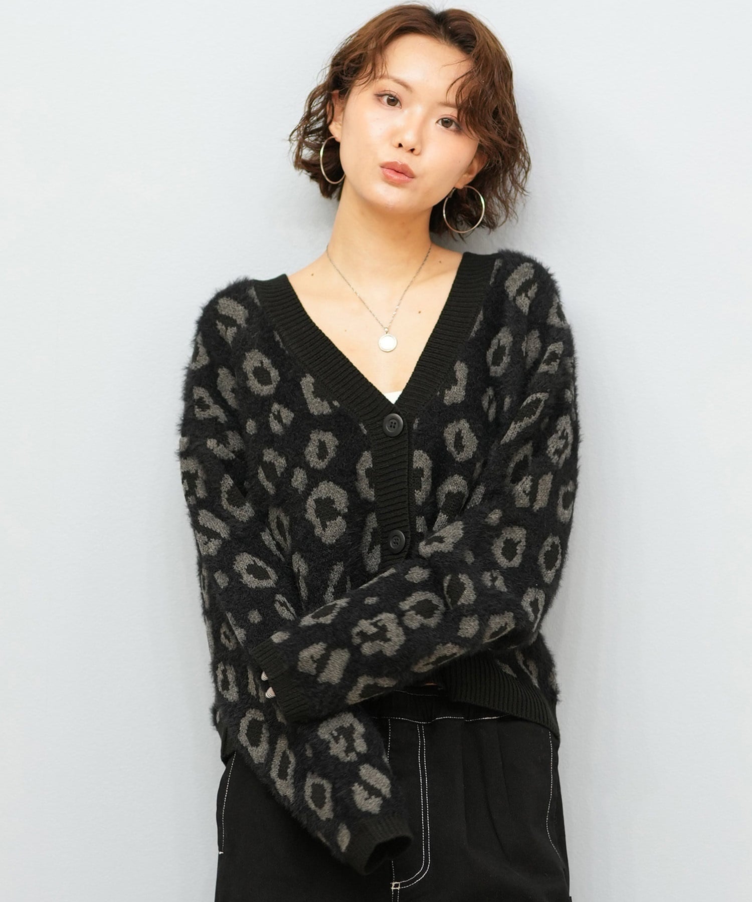 BILLABONG ビラボン ニット セーター カーディガン レディース ヒョウ柄 レオパード柄 バックプリント BF014-U05 ムラサキスポーツ限定(BLK-M)