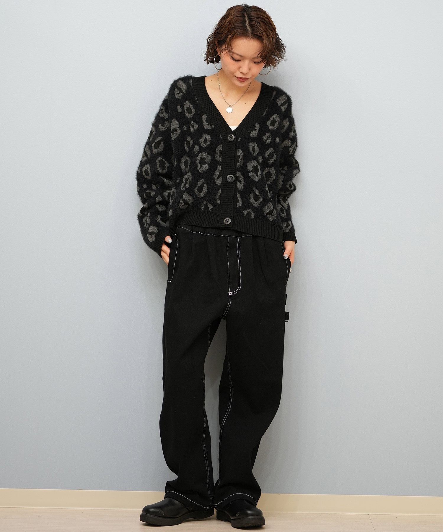 BILLABONG ビラボン ニット セーター カーディガン レディース ヒョウ柄 レオパード柄 バックプリント BF014-U05 ムラサキスポーツ限定(BLK-M)