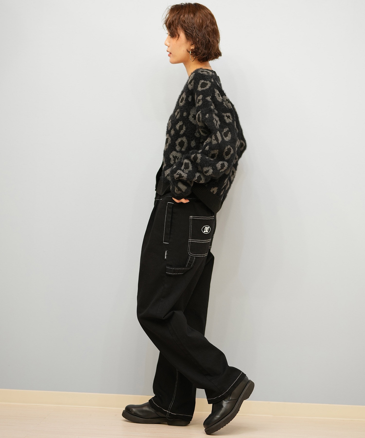 BILLABONG ビラボン ニット セーター カーディガン レディース ヒョウ柄 レオパード柄 バックプリント BF014-U05 ムラサキスポーツ限定(BLK-M)