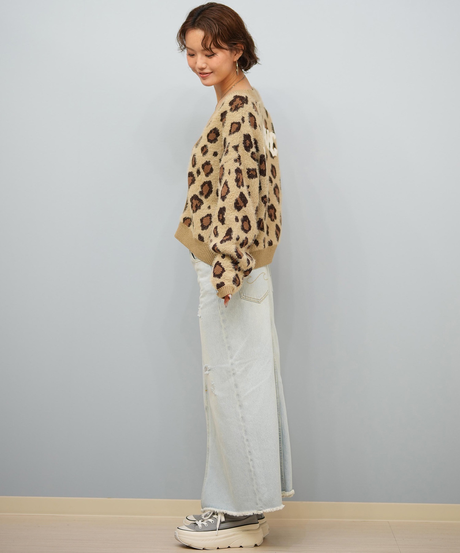 BILLABONG ビラボン ニット セーター カーディガン レディース ヒョウ柄 レオパード柄 バックプリント BF014-U05 ムラサキスポーツ限定(BLK-M)