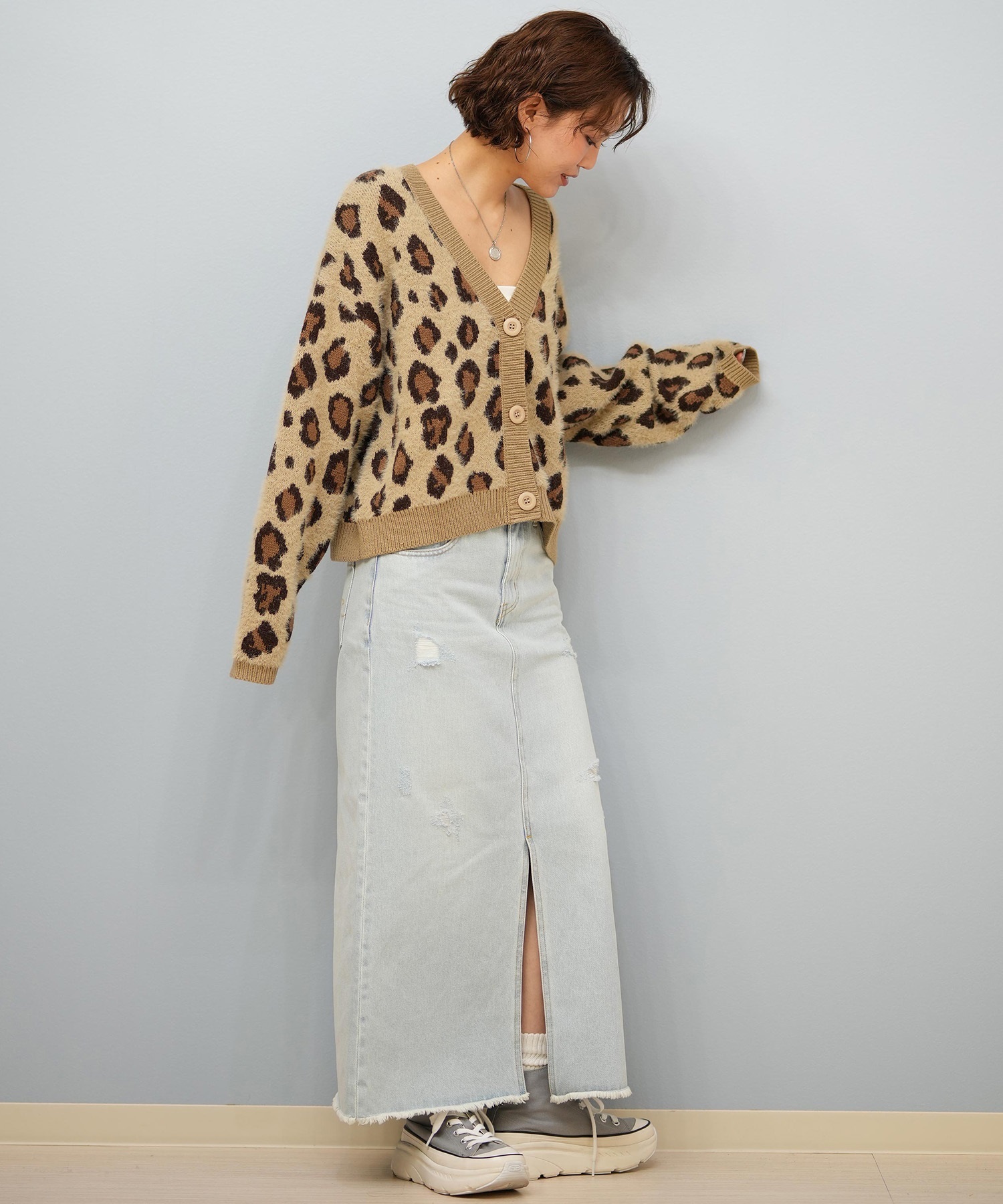 BILLABONG ビラボン ニット セーター カーディガン レディース ヒョウ柄 レオパード柄 バックプリント BF014-U05 ムラサキスポーツ限定(BLK-M)