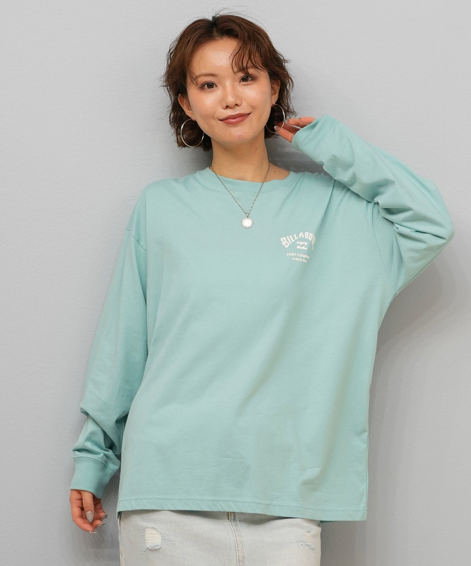 BILLABONG ビラボン 長袖 Tシャツ ロンT レディース バックプリント SQUARE LOGO BOY FIT LS TEE BF014-052(BLK-M)