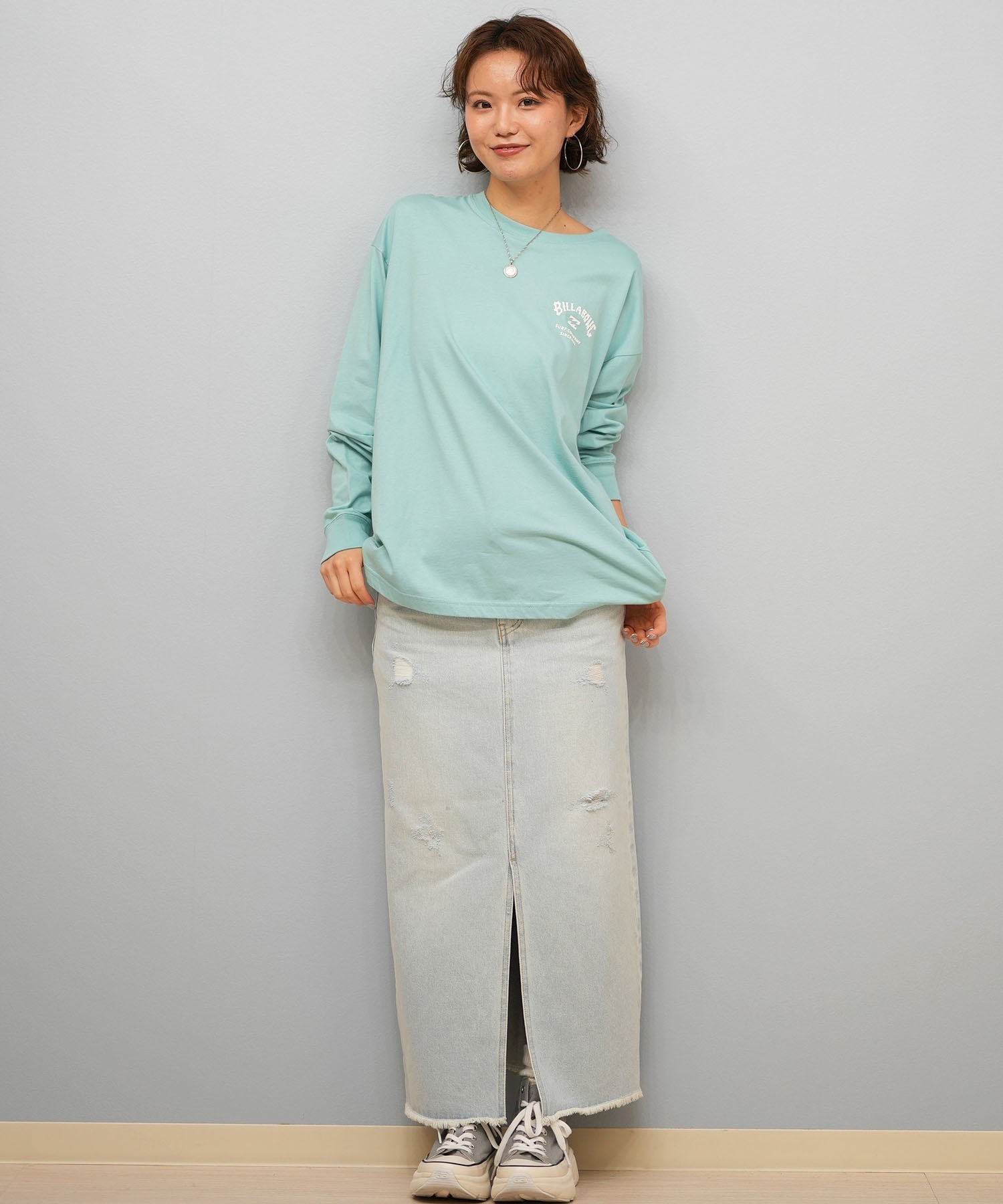 BILLABONG ビラボン 長袖 Tシャツ ロンT レディース バックプリント SQUARE LOGO BOY FIT LS TEE BF014-052(BLK-M)