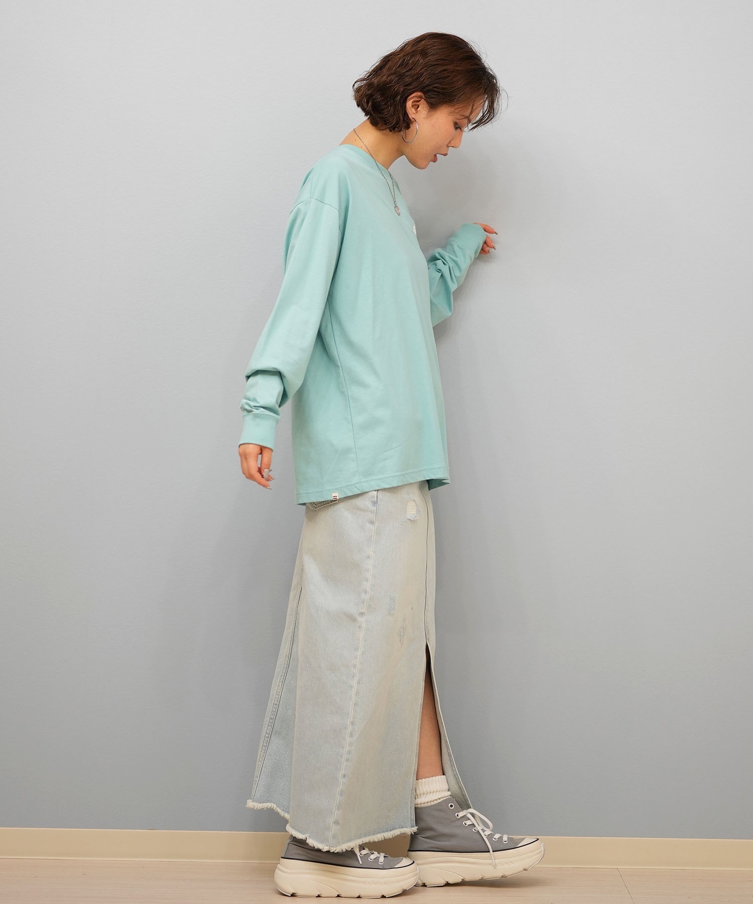 BILLABONG ビラボン 長袖 Tシャツ ロンT レディース バックプリント SQUARE LOGO BOY FIT LS TEE BF014-052(BLK-M)