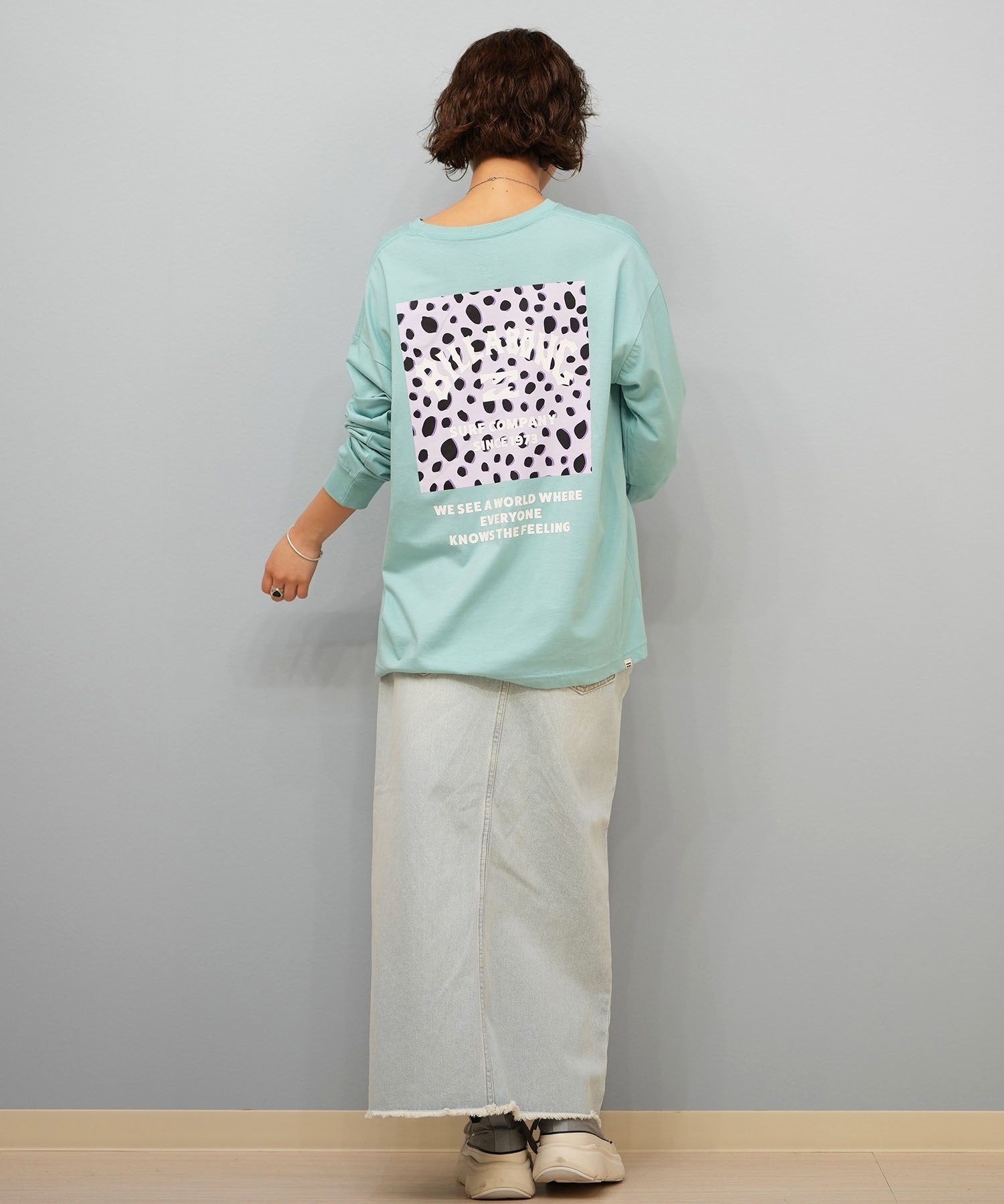 BILLABONG ビラボン 長袖 Tシャツ ロンT レディース バックプリント SQUARE LOGO BOY FIT LS TEE BF014-052(BLK-M)