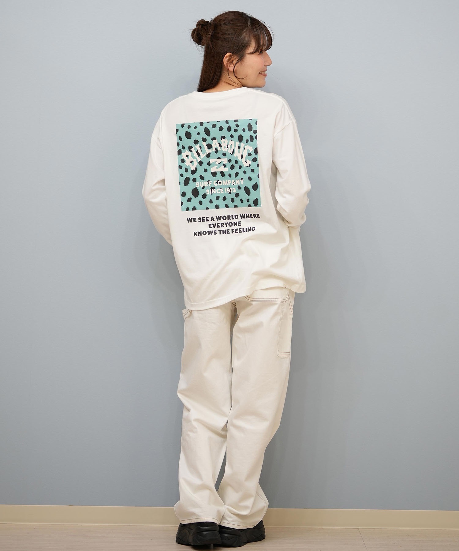 BILLABONG ビラボン 長袖 Tシャツ ロンT レディース バックプリント SQUARE LOGO BOY FIT LS TEE BF014-052(BLK-M)