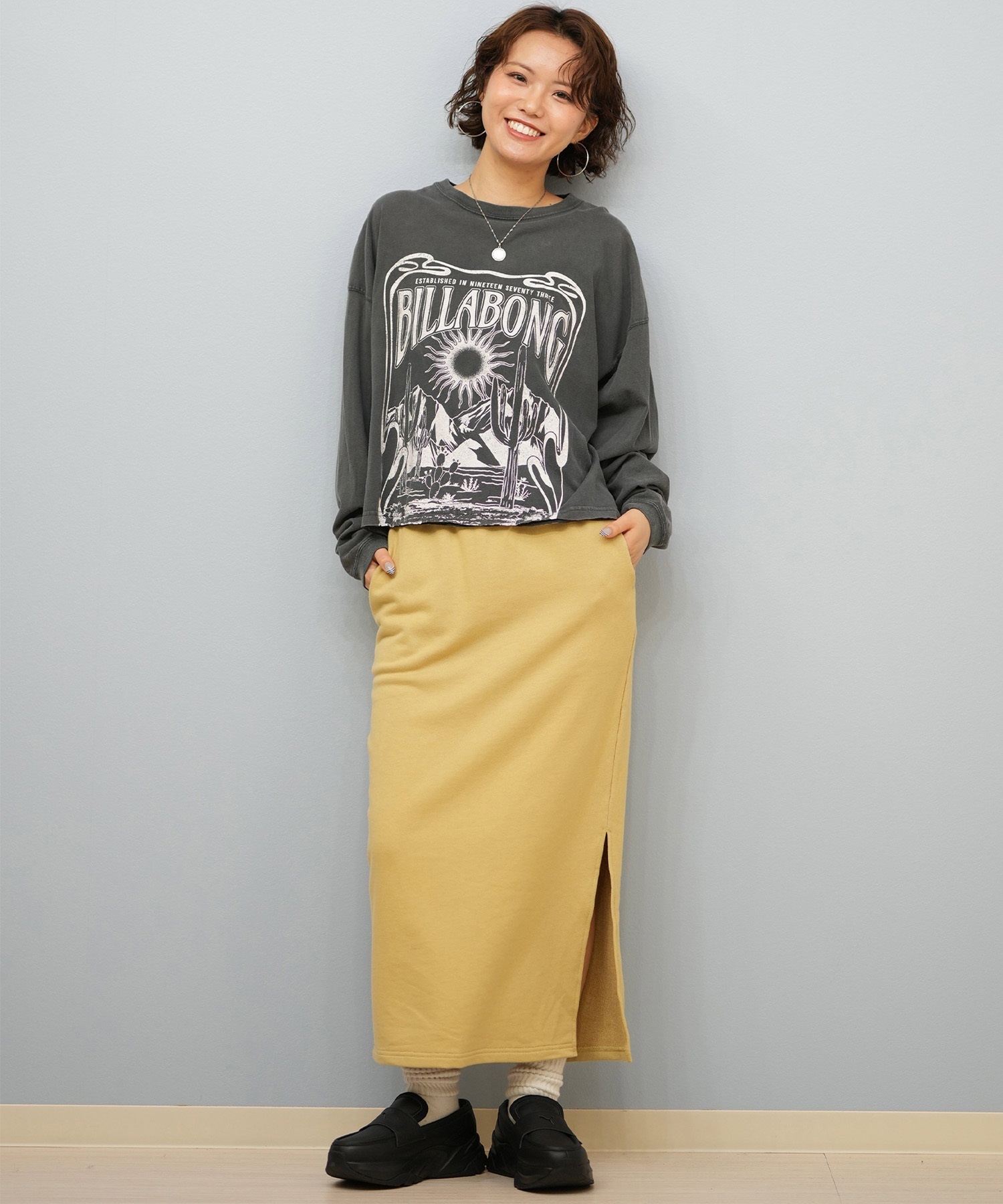 BILLABONG ビラボン スカート レディース ロングスカート スウェット  スリット BF014-U07 ムラサキスポーツ限定(BLK-M)