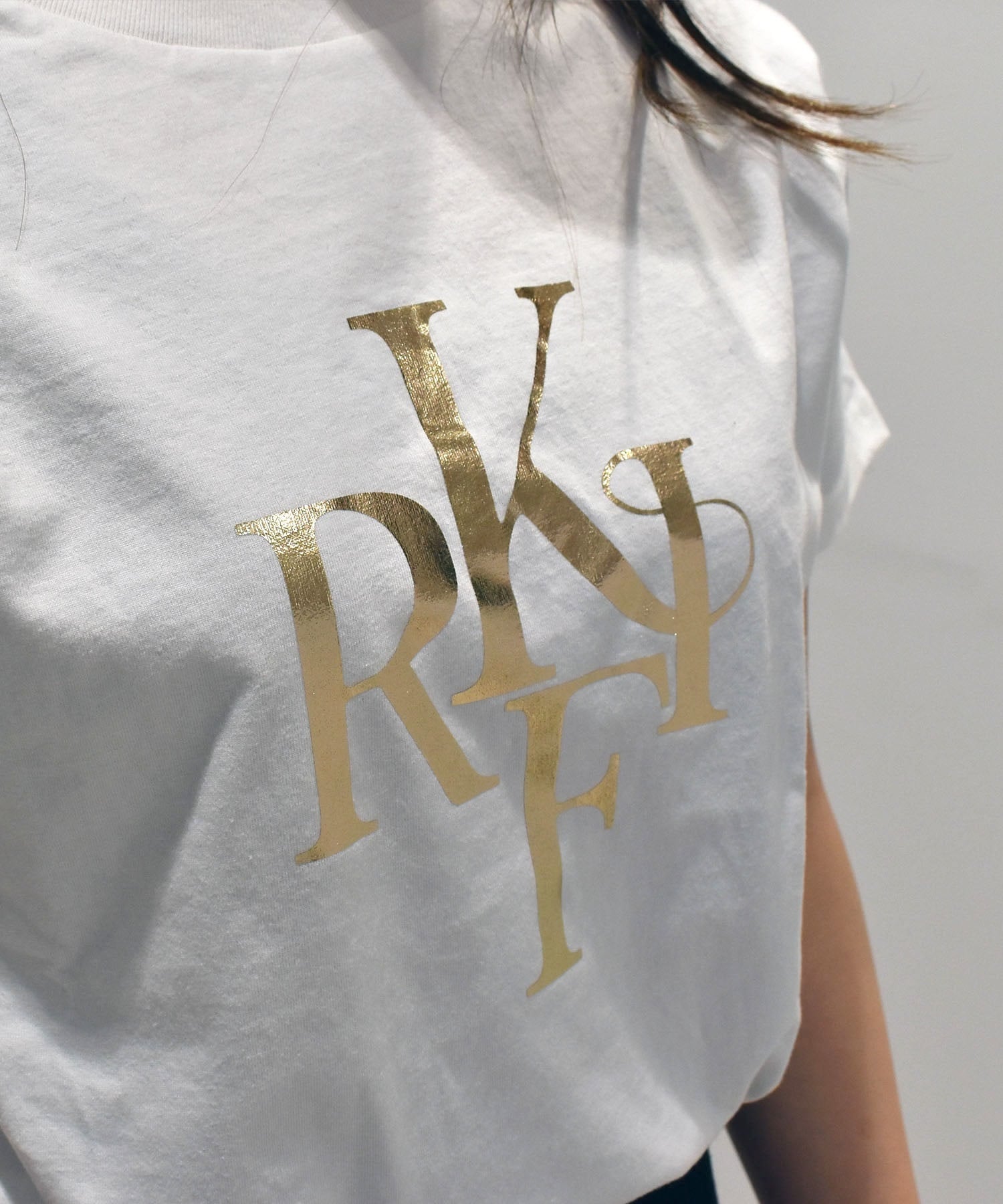RIKKA FEMME リッカファム 半袖 Tシャツ レディース 箔プリント RF25SS09(WT/GD-FREE)