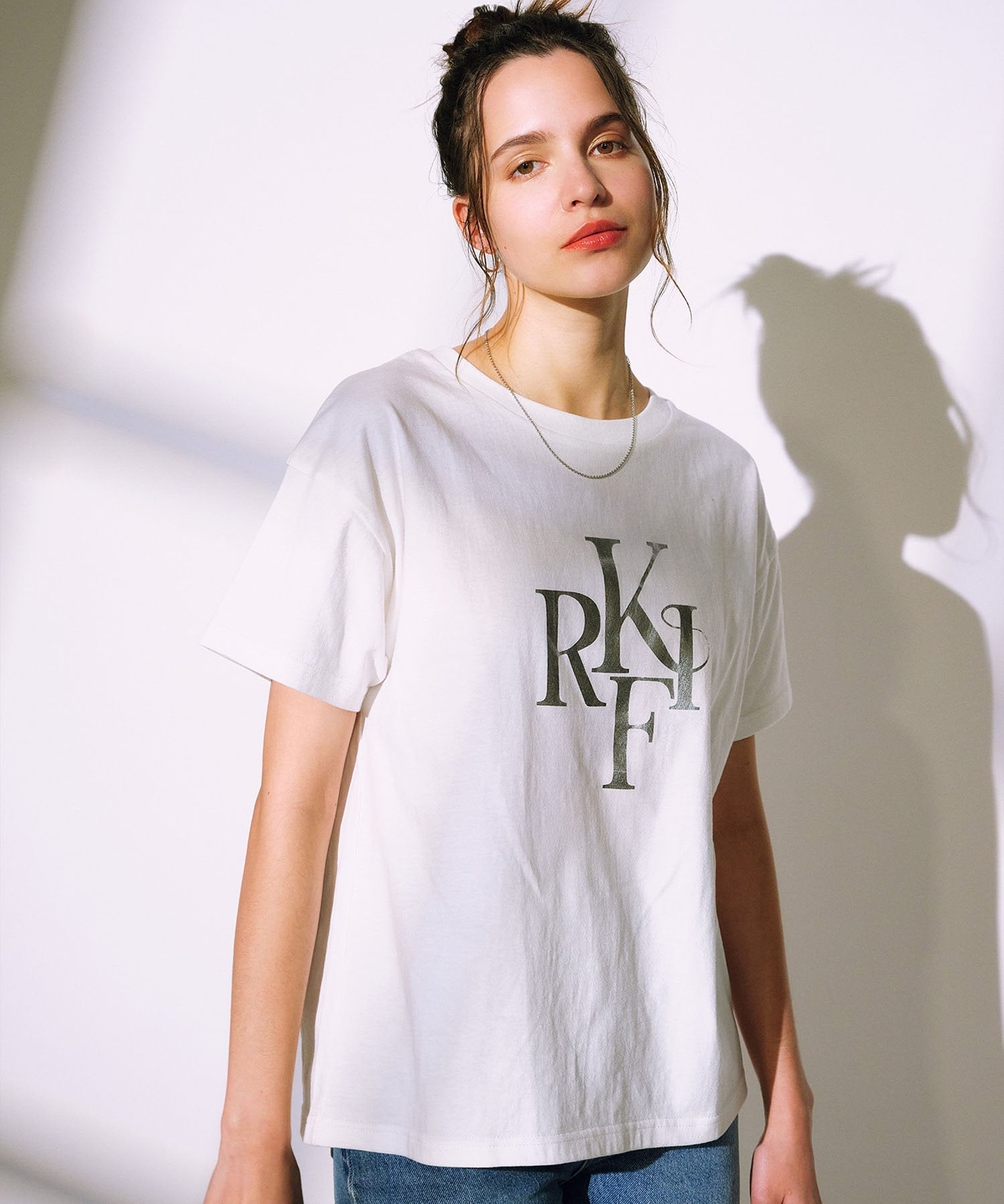 RIKKA FEMME リッカファム 半袖 Tシャツ レディース 箔プリント RF25SS09(WT/GD-FREE)
