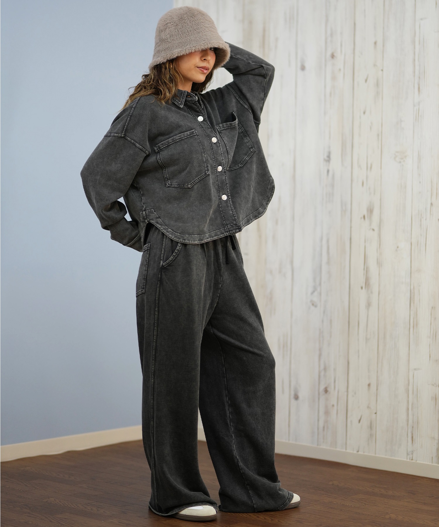 RIKKA FEMME リッカファム ロングパンツ レディース デニム スウェットパンツ セットアップ対応 RF25FW20(BLK-SM)