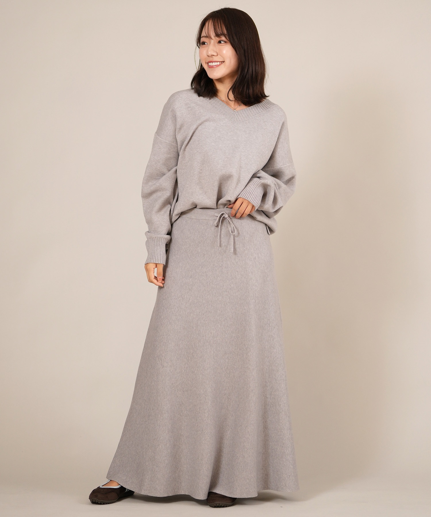 RIKKA FEMME リッカファム ロングスカート レディース リブニットスカート セットアップ対応 RF25FW15(GRY-FREE)
