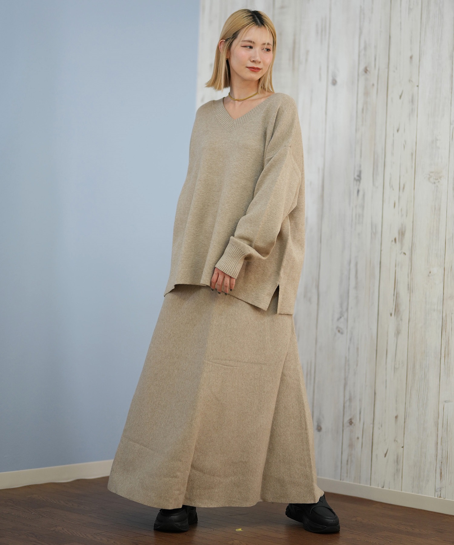 RIKKA FEMME リッカファム ロングスカート レディース リブニットスカート セットアップ対応 RF25FW15(GRY-FREE)