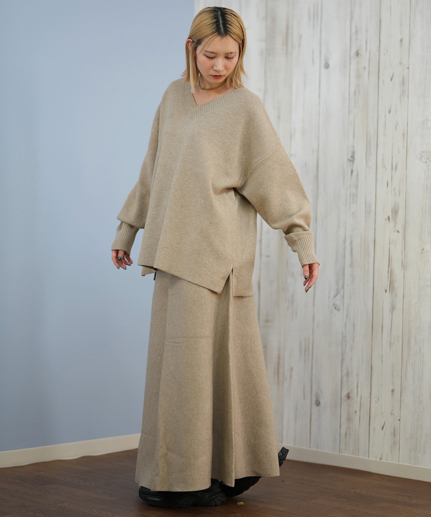 RIKKA FEMME リッカファム ロングスカート レディース リブニットスカート セットアップ対応 RF25FW15(GRY-FREE)