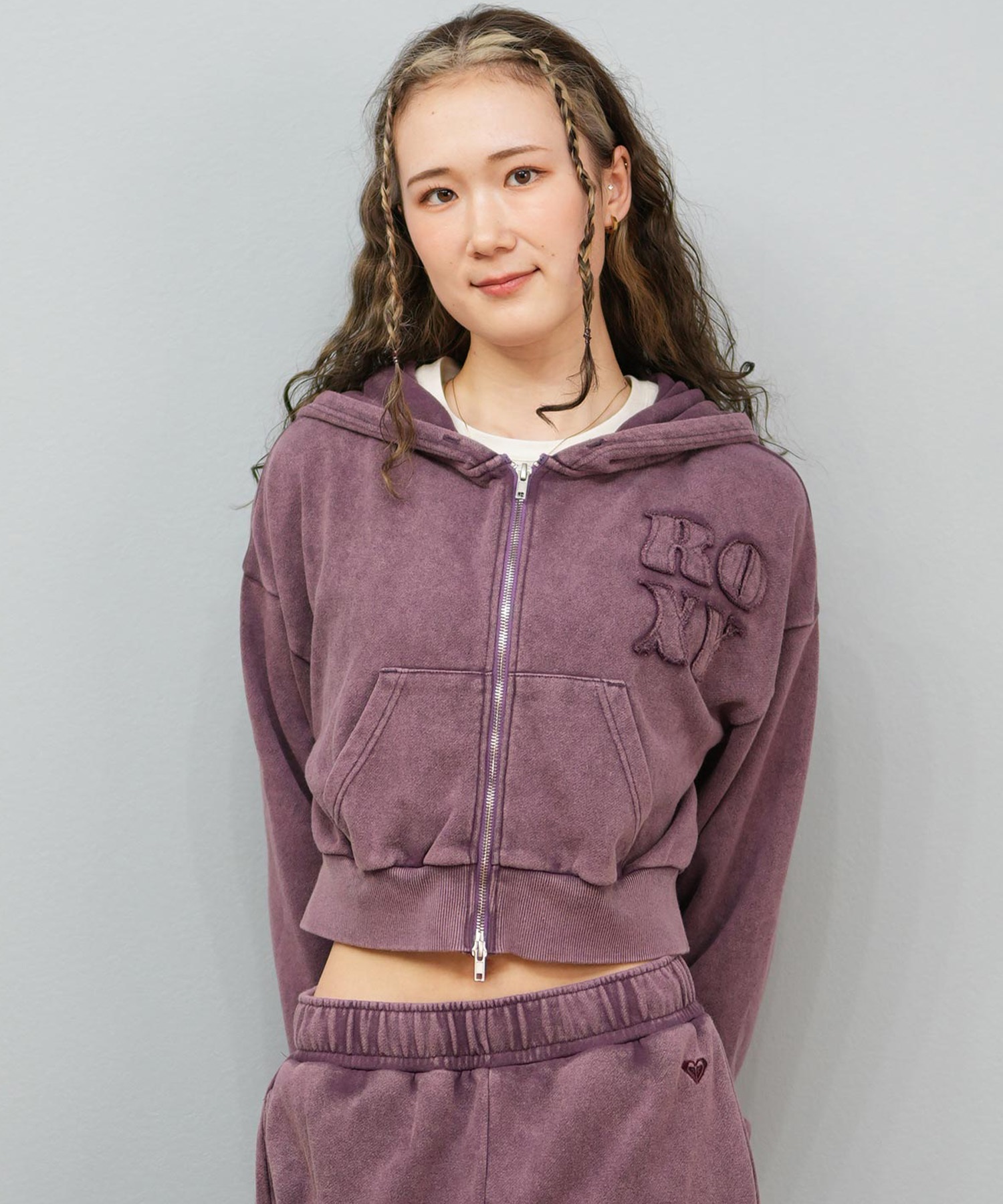 ROXY ロキシー ジップアップ パーカー レディース ウォッシュ加工 クロップド丈 ショート丈 セットアップ対応 YOLO ZIP RZP254034(BBK-S)