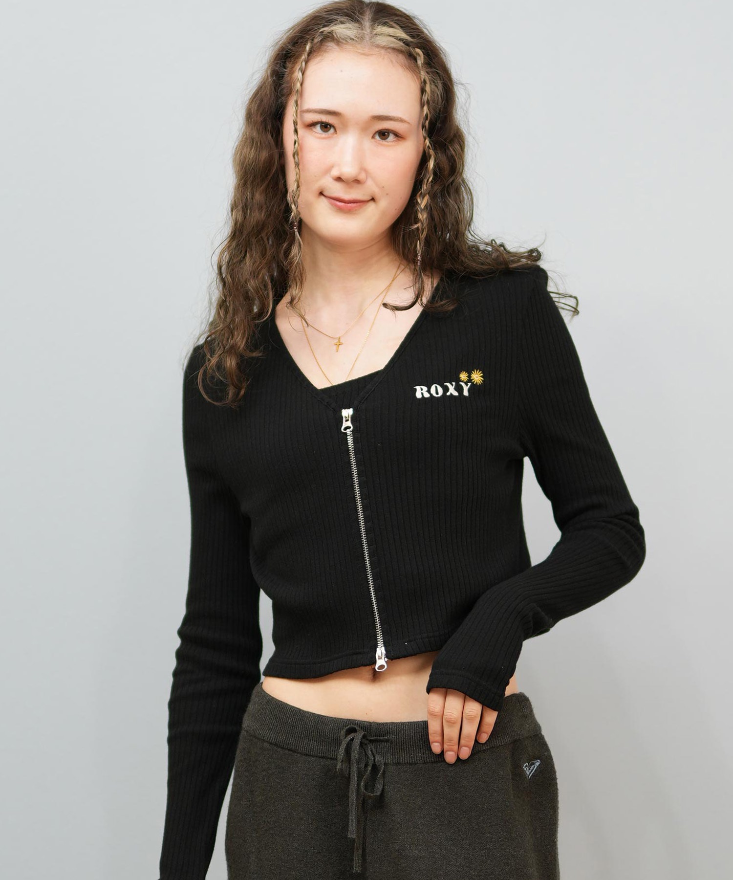 ROXY ロキシー ニット セーター カーディガン レディース クロップド丈 ショート丈 2点セット RDK254010(BLK-M)